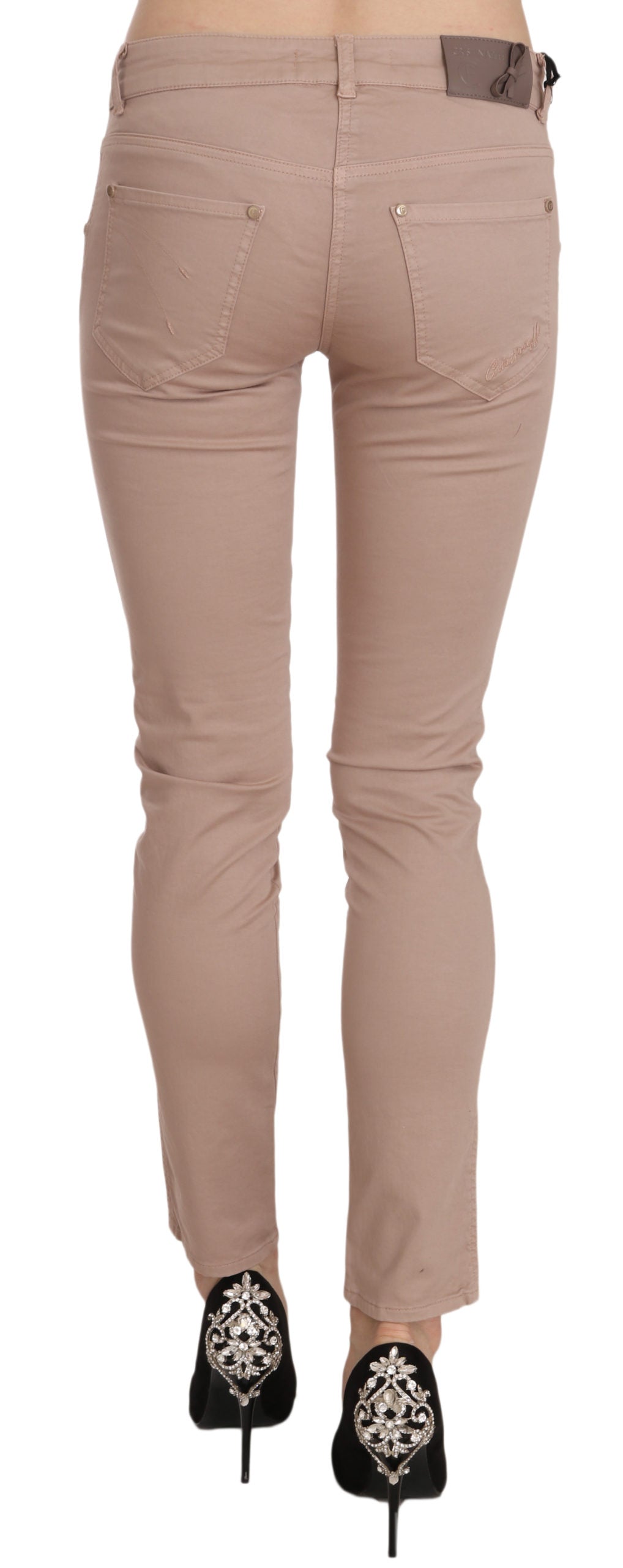 Brown Low Waist Slim Fit Skinny Cotton Pants