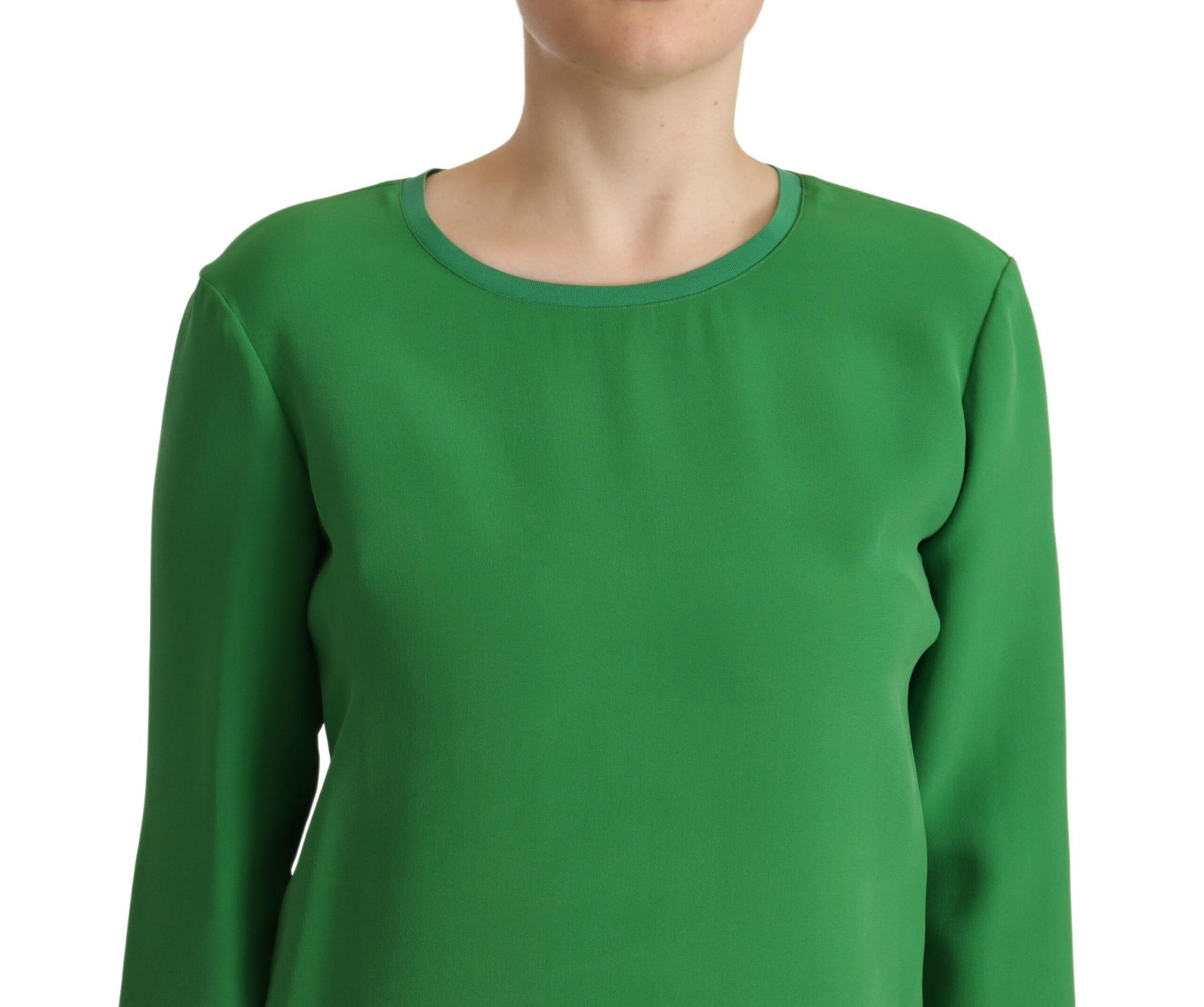Green Silk Long Sleeves Round Neck Sweater