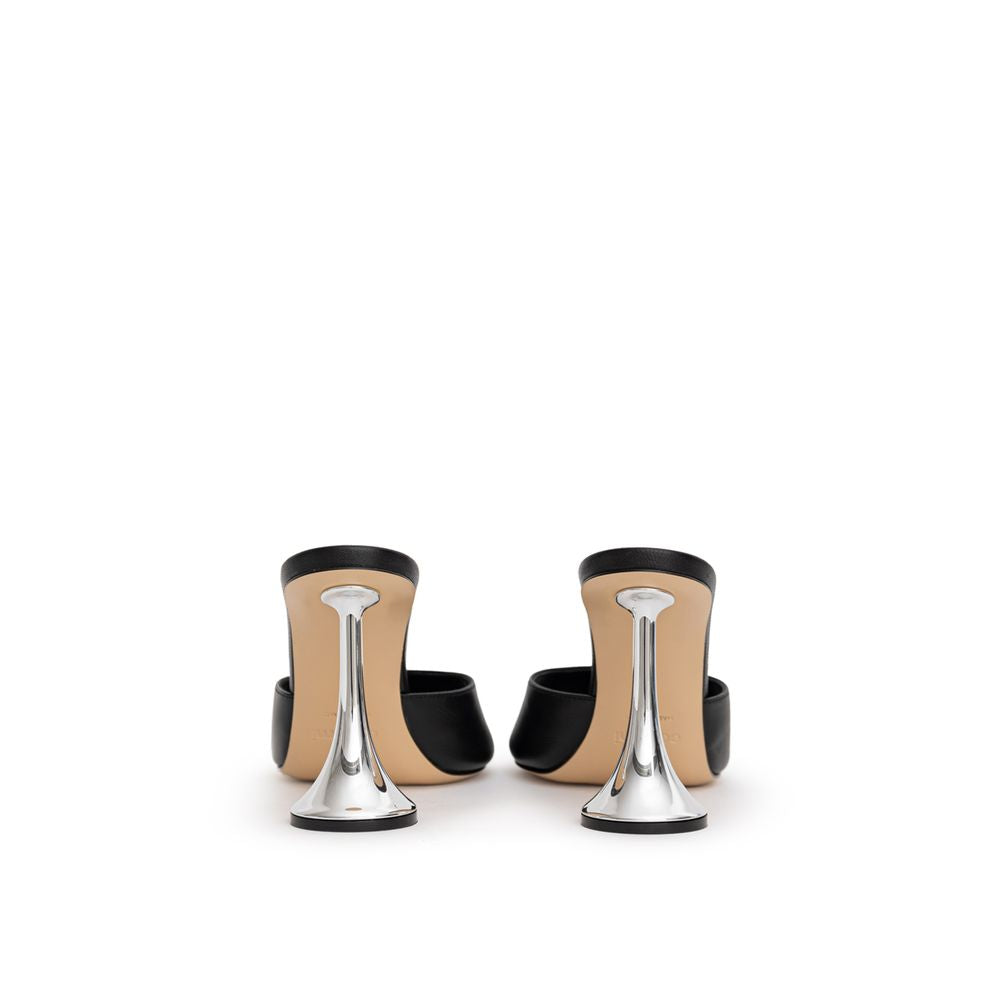 Black Leather Stiletto Heel Sandals