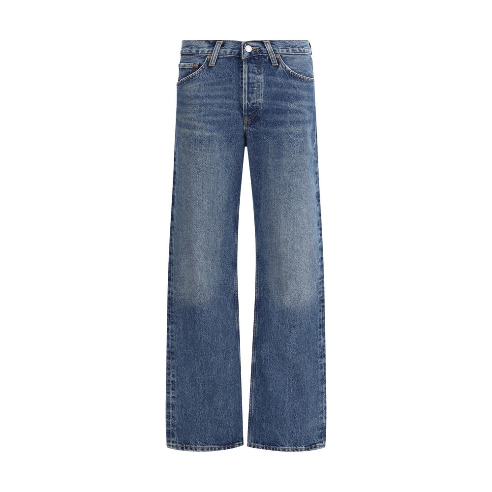 Blue Cotton Straight-Leg Jeans