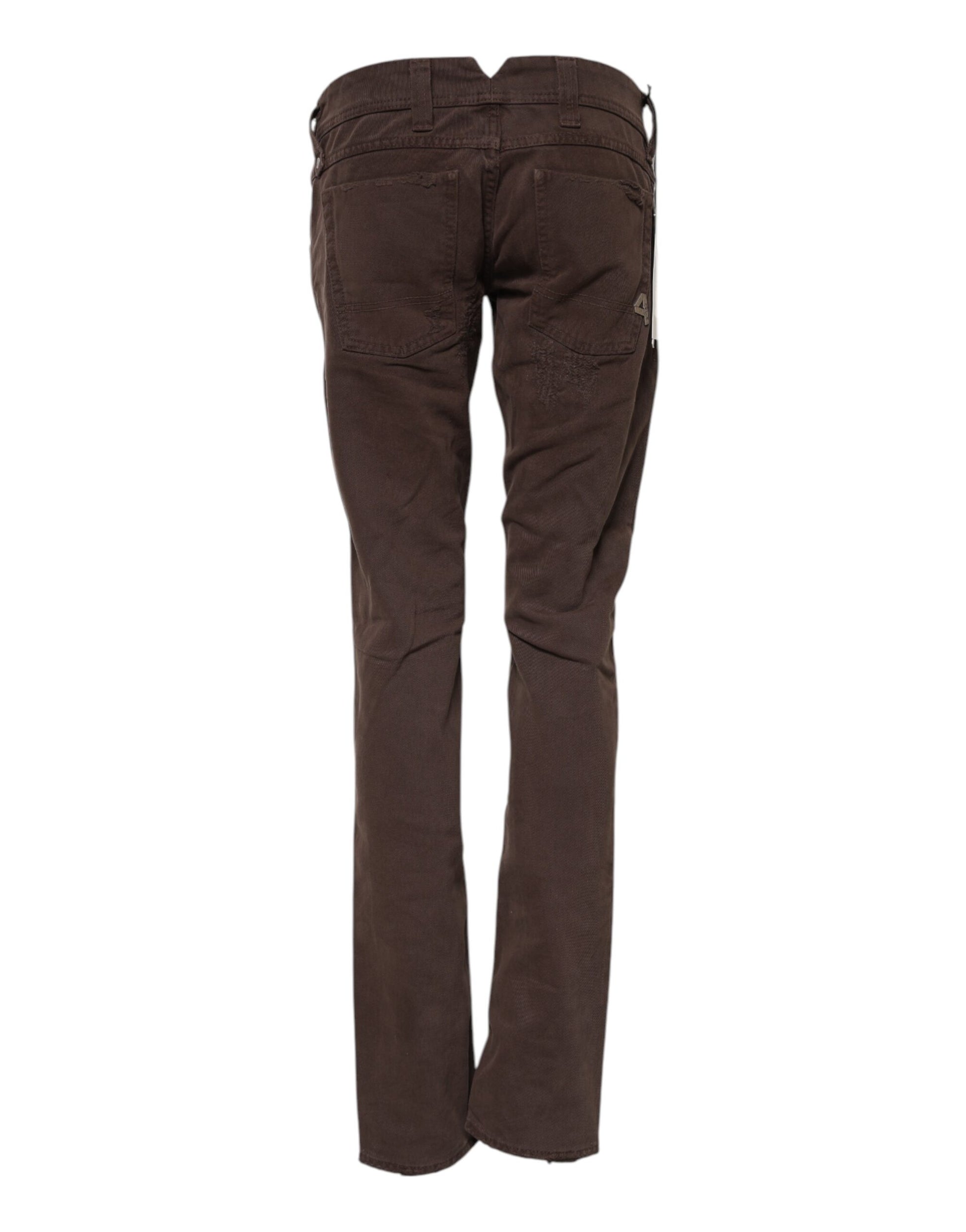 Brown Cotton Low Waist Skinny Casual Jeans