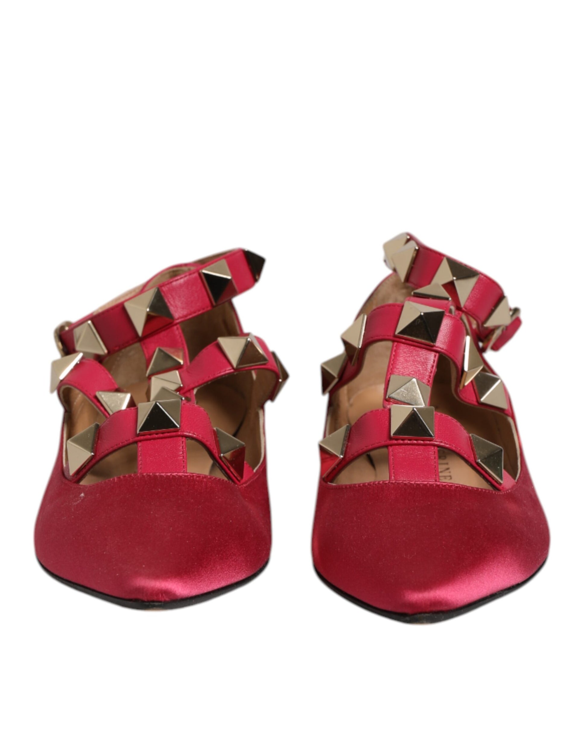 Red Gold Studded Pointed Toe Ballet Flats Shoes