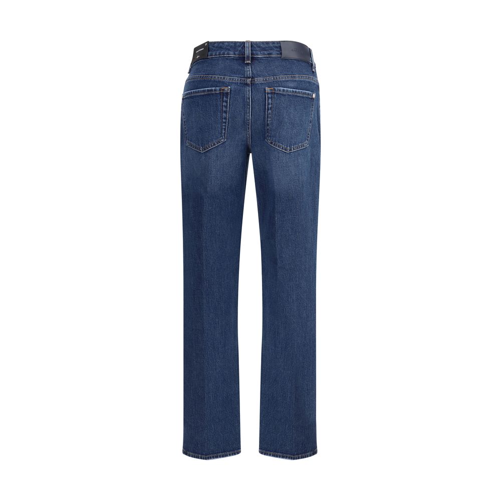 Blue Cotton Straight-Leg Jeans