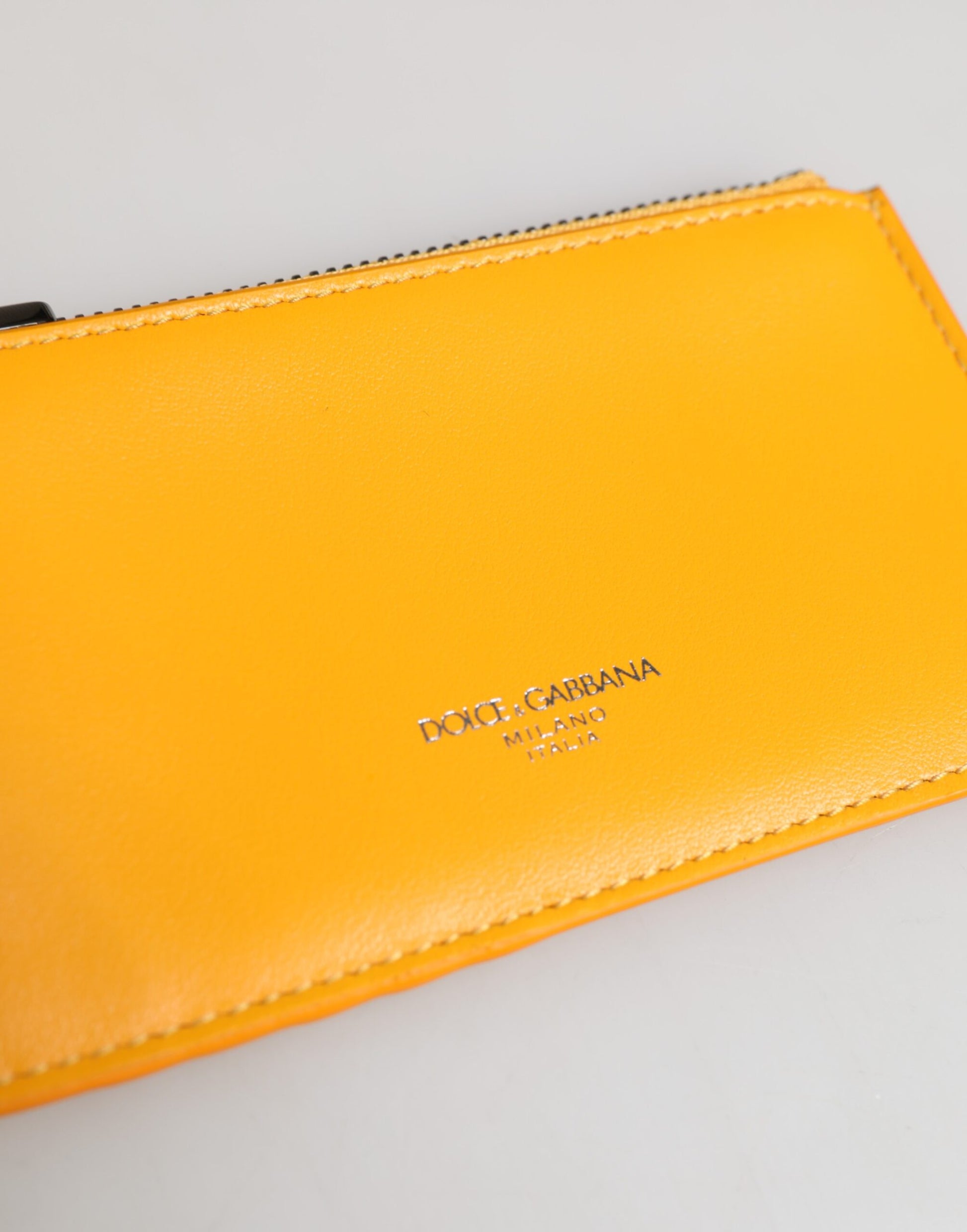 Yellow Orange Leather Credit Card Key Holder Clip On Wallet