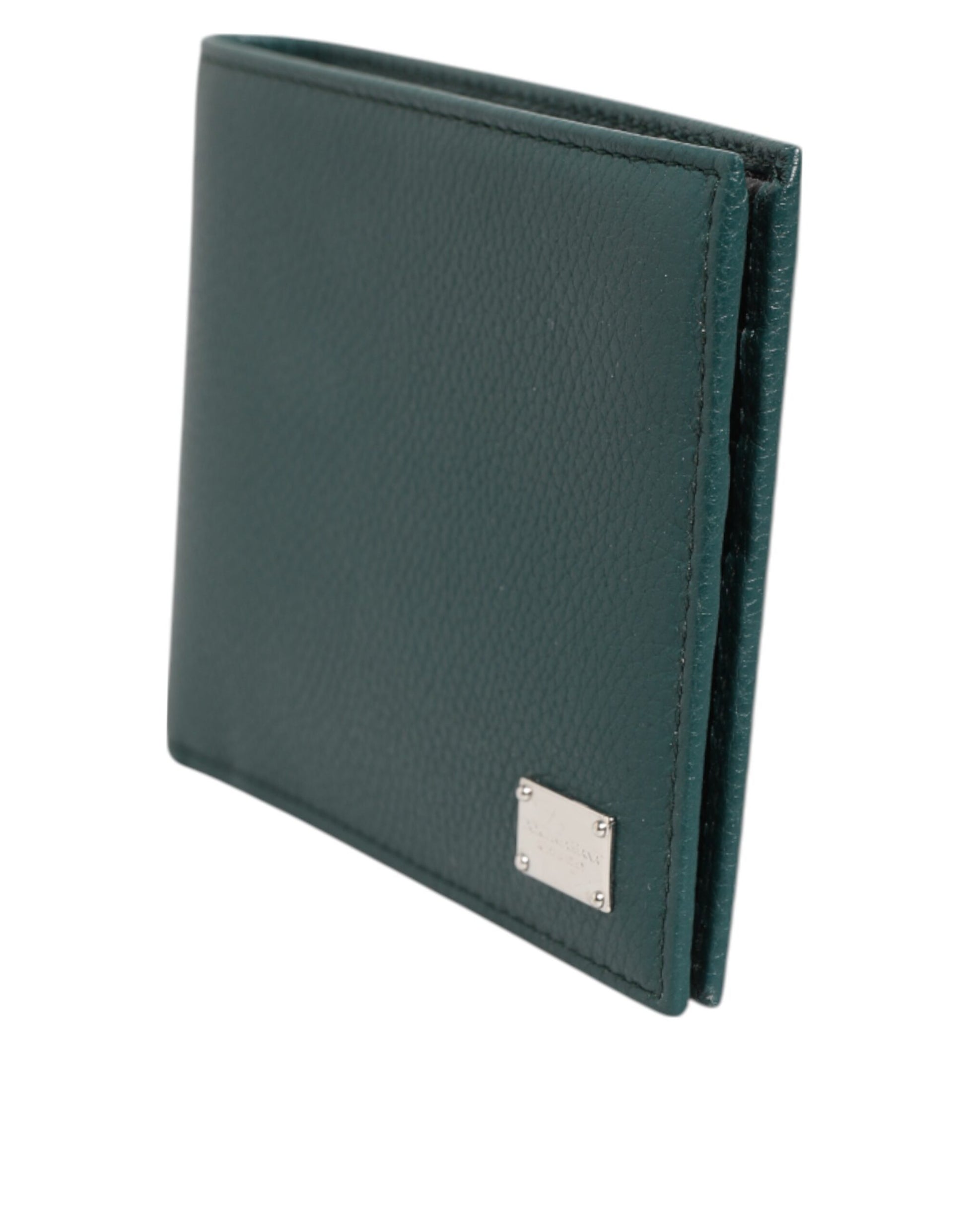 Green Leather DG Logo Engrave Bifold Card Holder Wallet