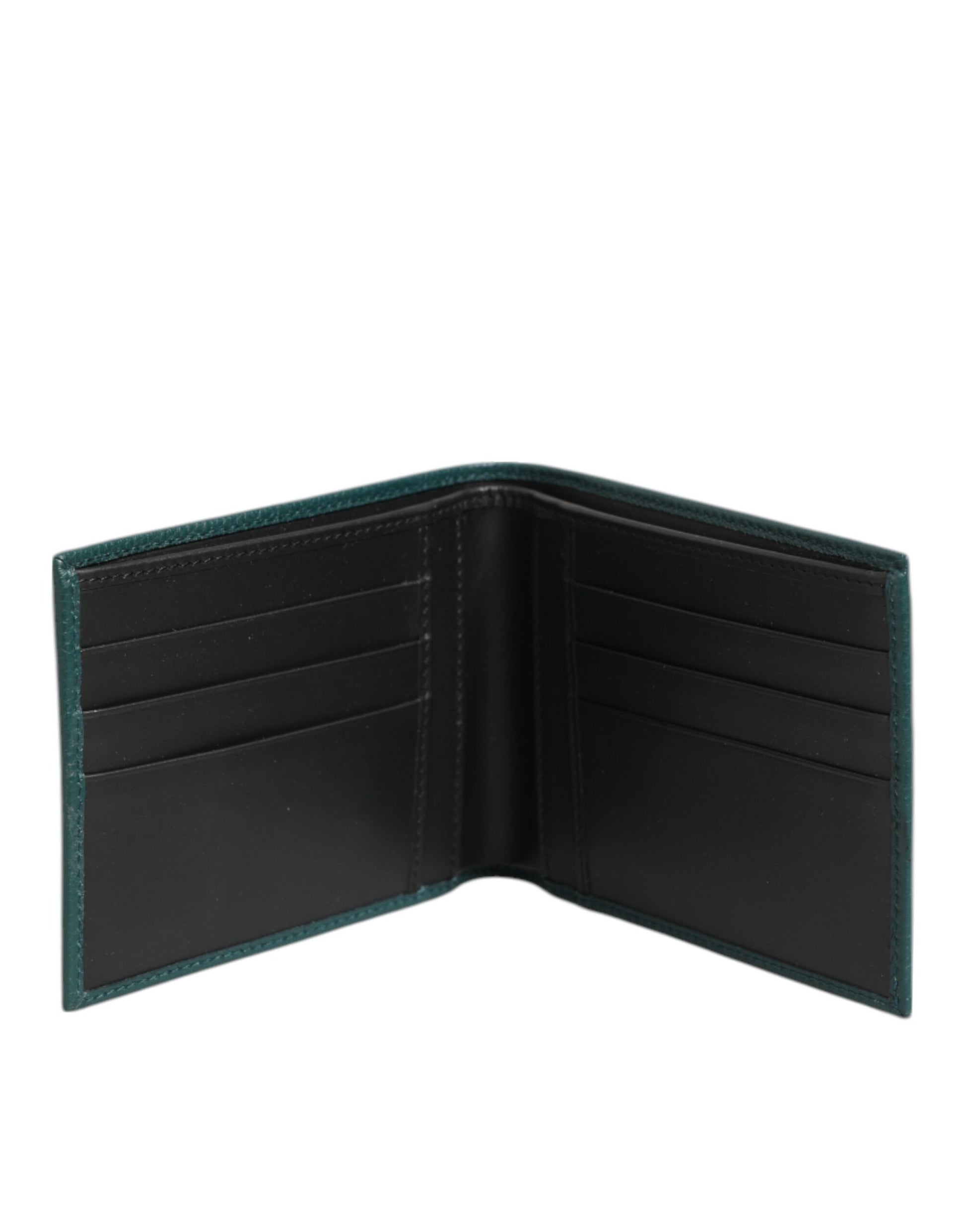 Green Leather DG Logo Plaque Bifold Card Holder Wallet