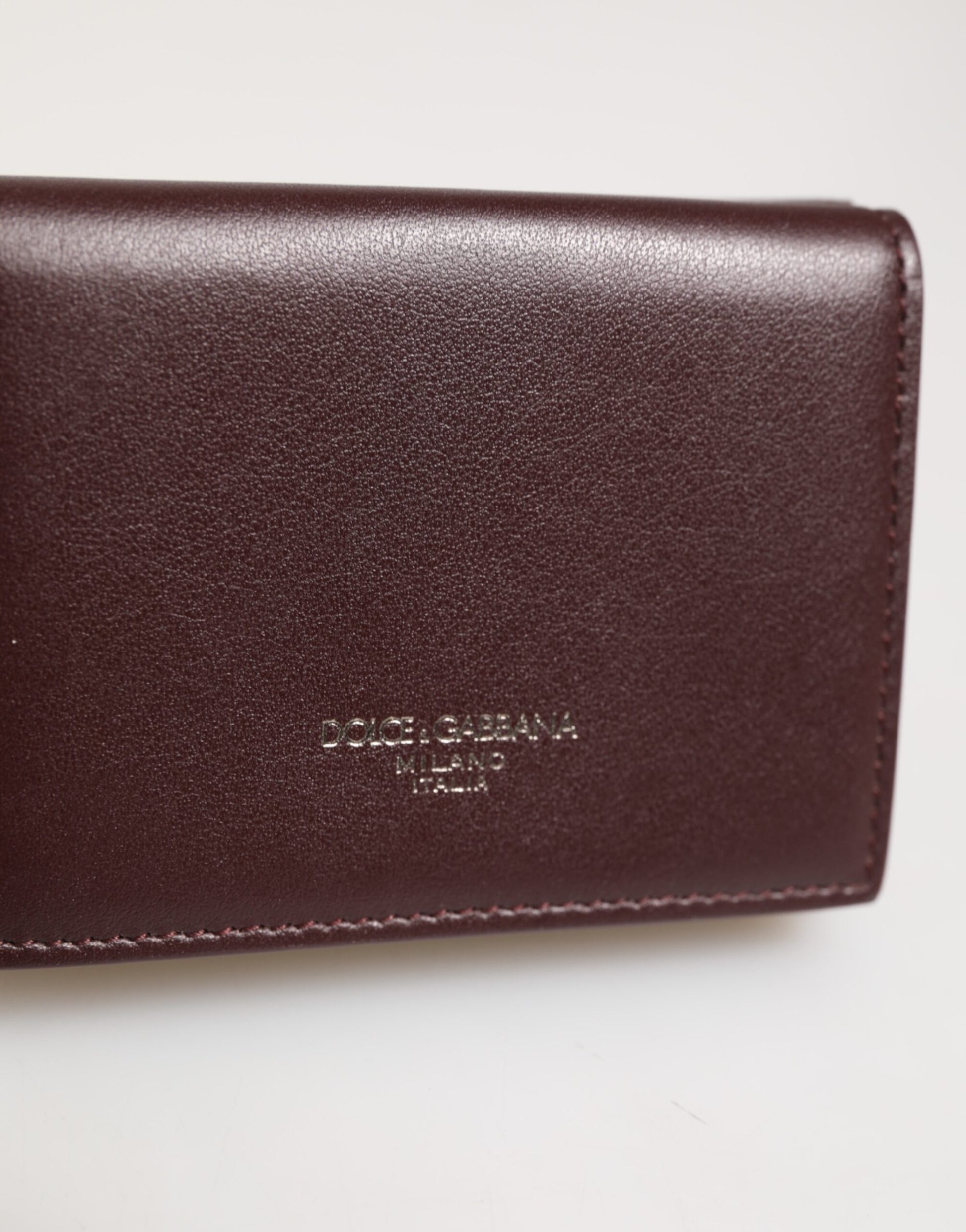 Leather Embossed Logo Trifold Men Card Holder Dark Brown