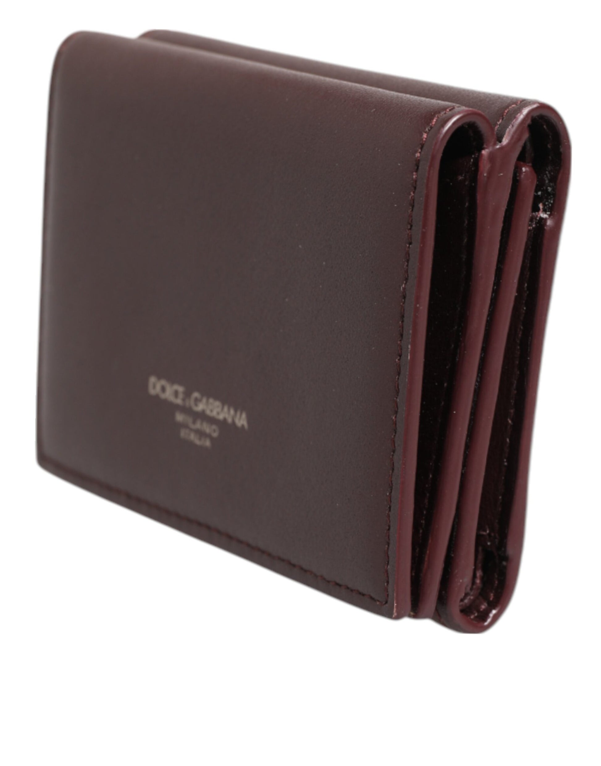 Leather Embossed Logo Trifold Men Card Holder Dark Brown