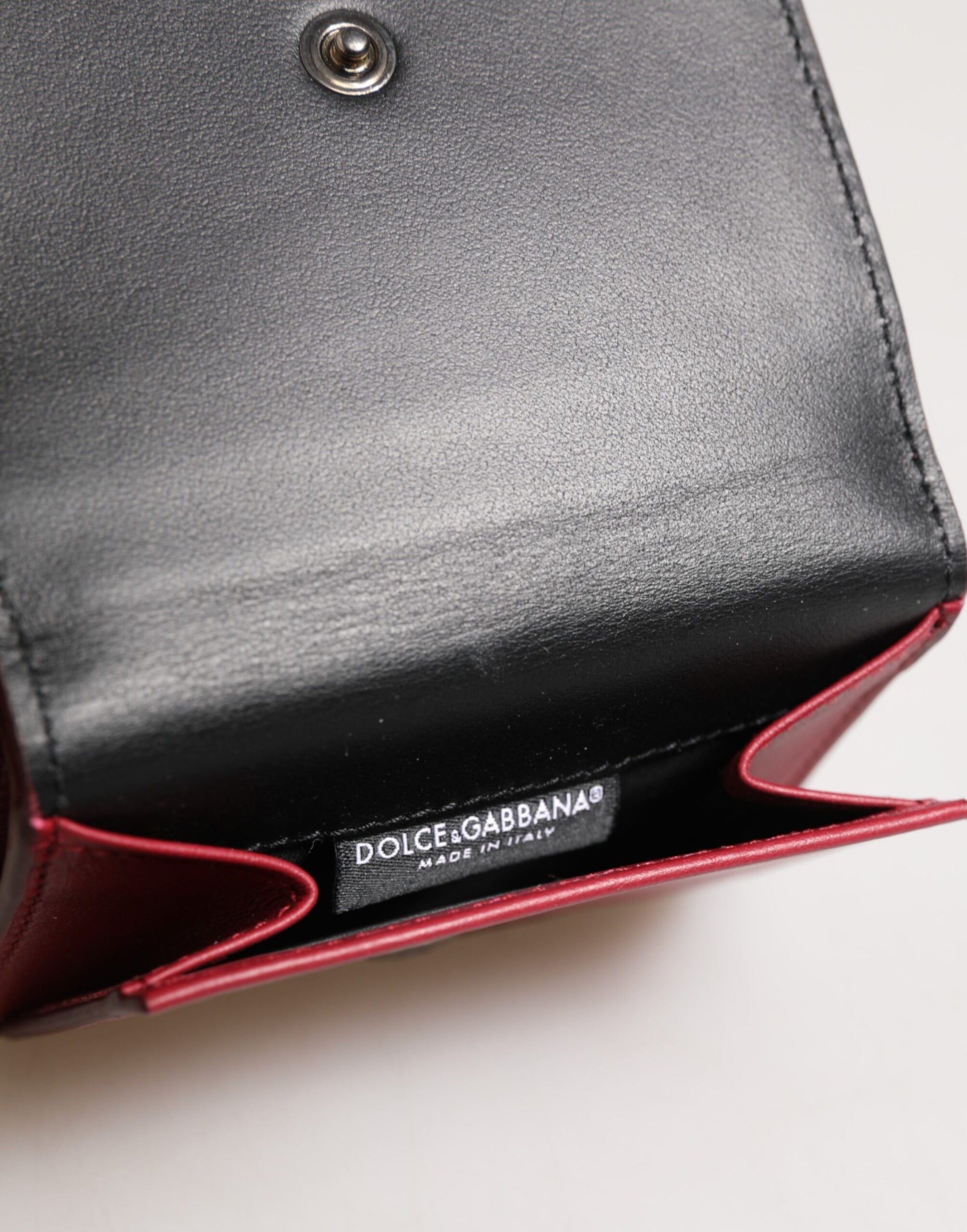 Red Leather Bold Logo Print Trifold Card Holder Wallet