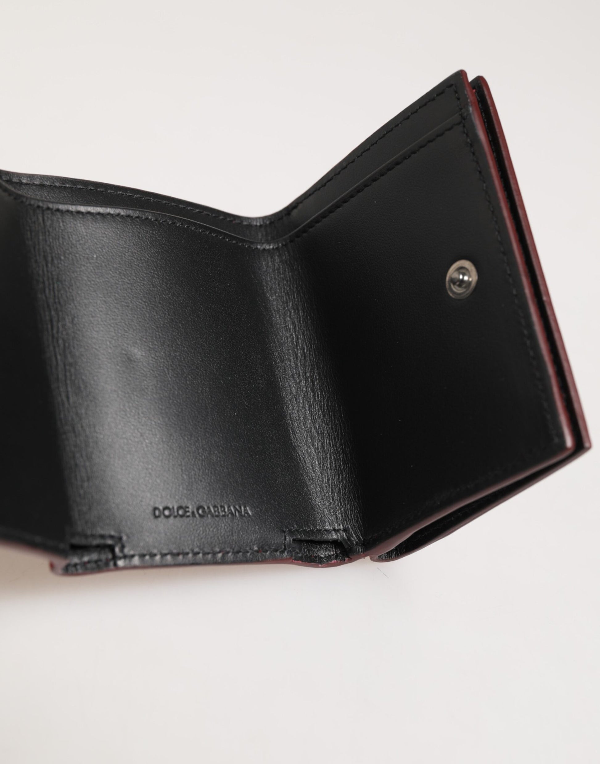 Red Leather Bold Logo Print Trifold Card Holder Wallet