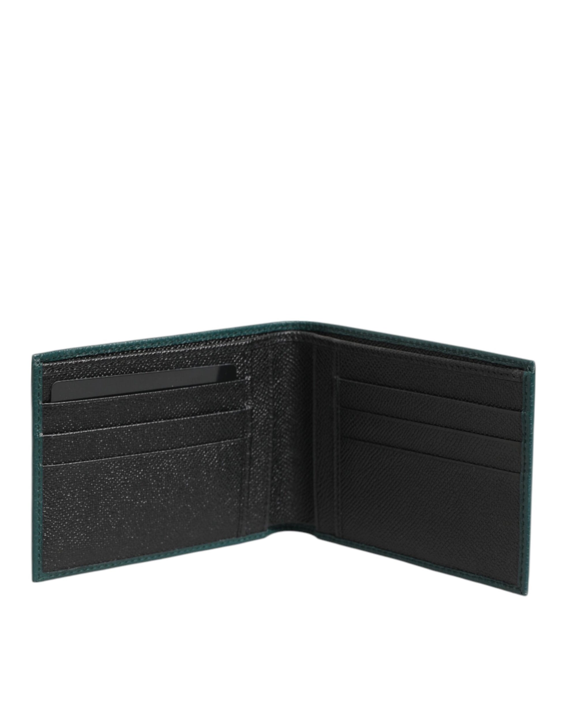 Green Leather DG Logo Plaque Bifold Men Card Holder Wallet