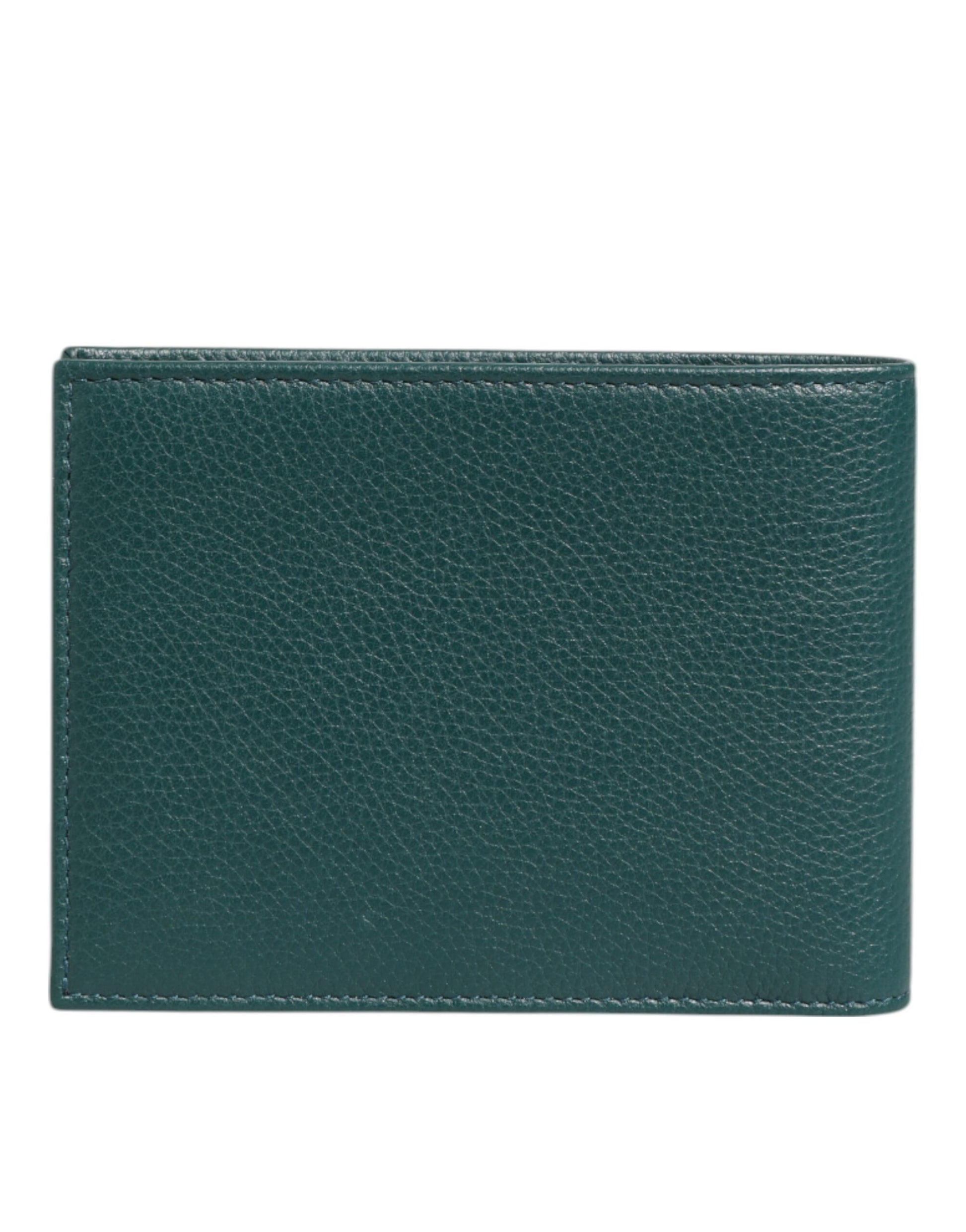 Green Leather DG Logo Engrave Men Bifold Card Holder Wallet