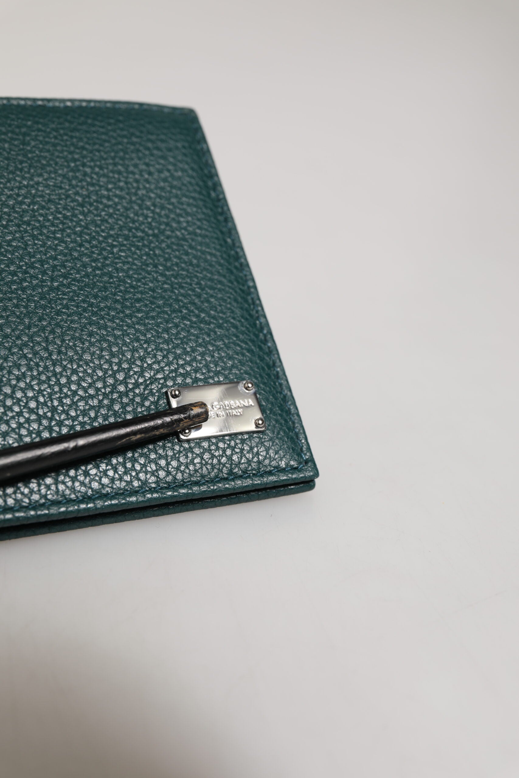 Green Leather DG Logo Engrave Men Bifold Card Holder Wallet