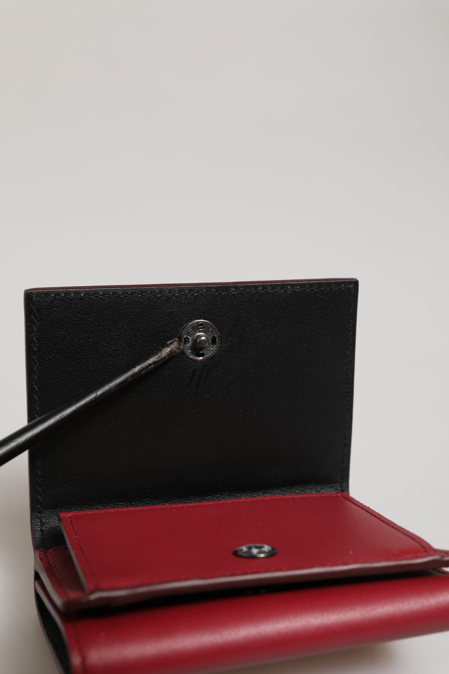 Red Leather Bold Logo Print Trifold Men Card Holder Wallet