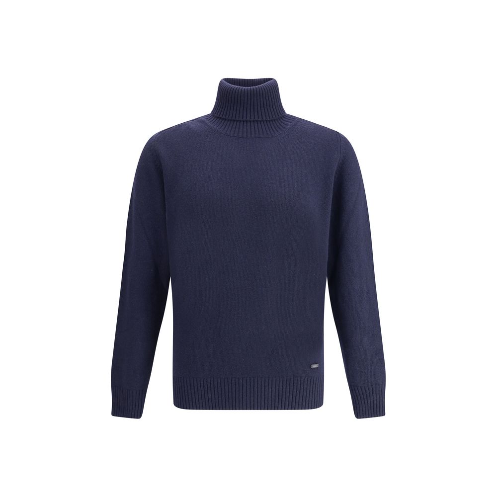 Blue Fleece Wool Turtleneck