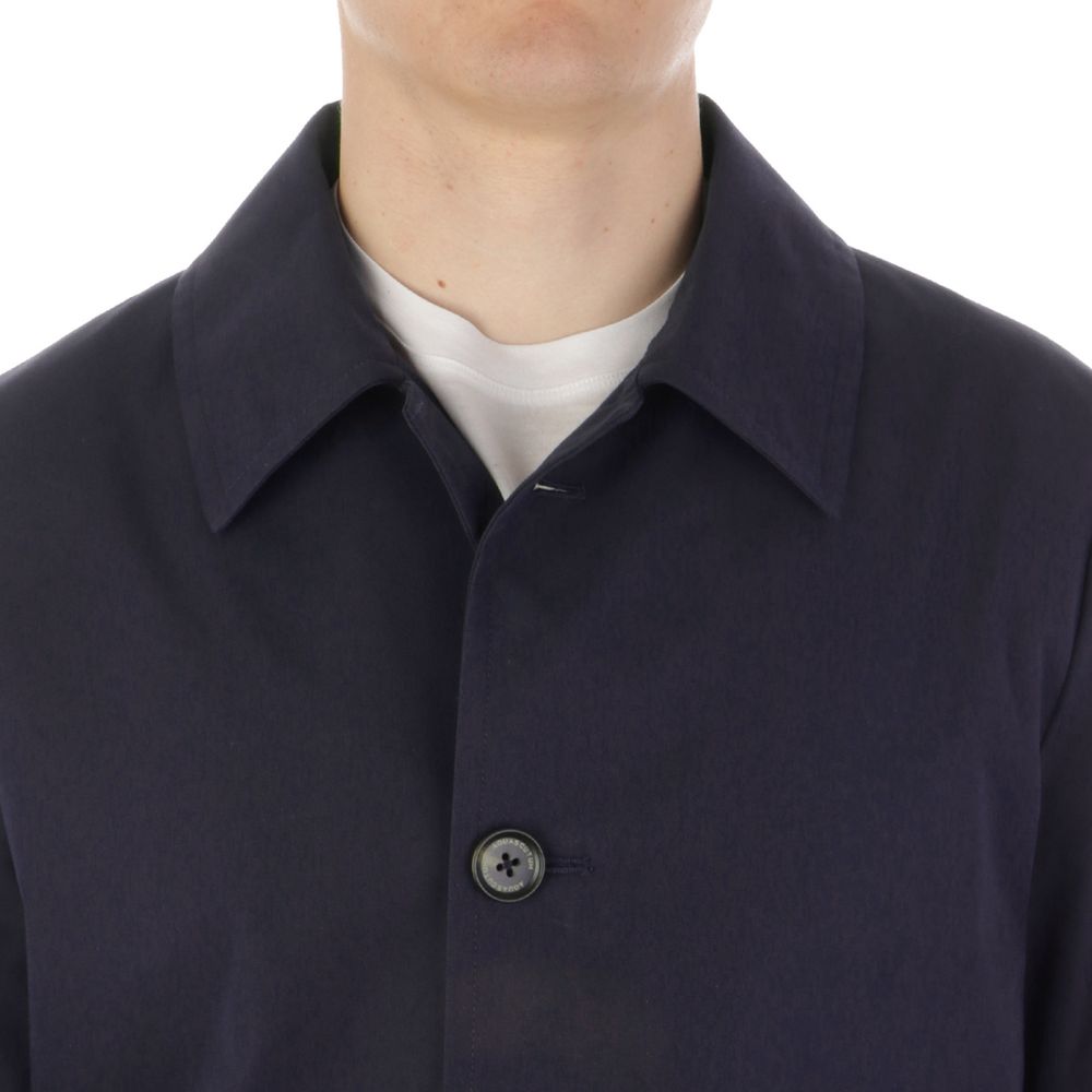Blue Cotton Men Trench Coat