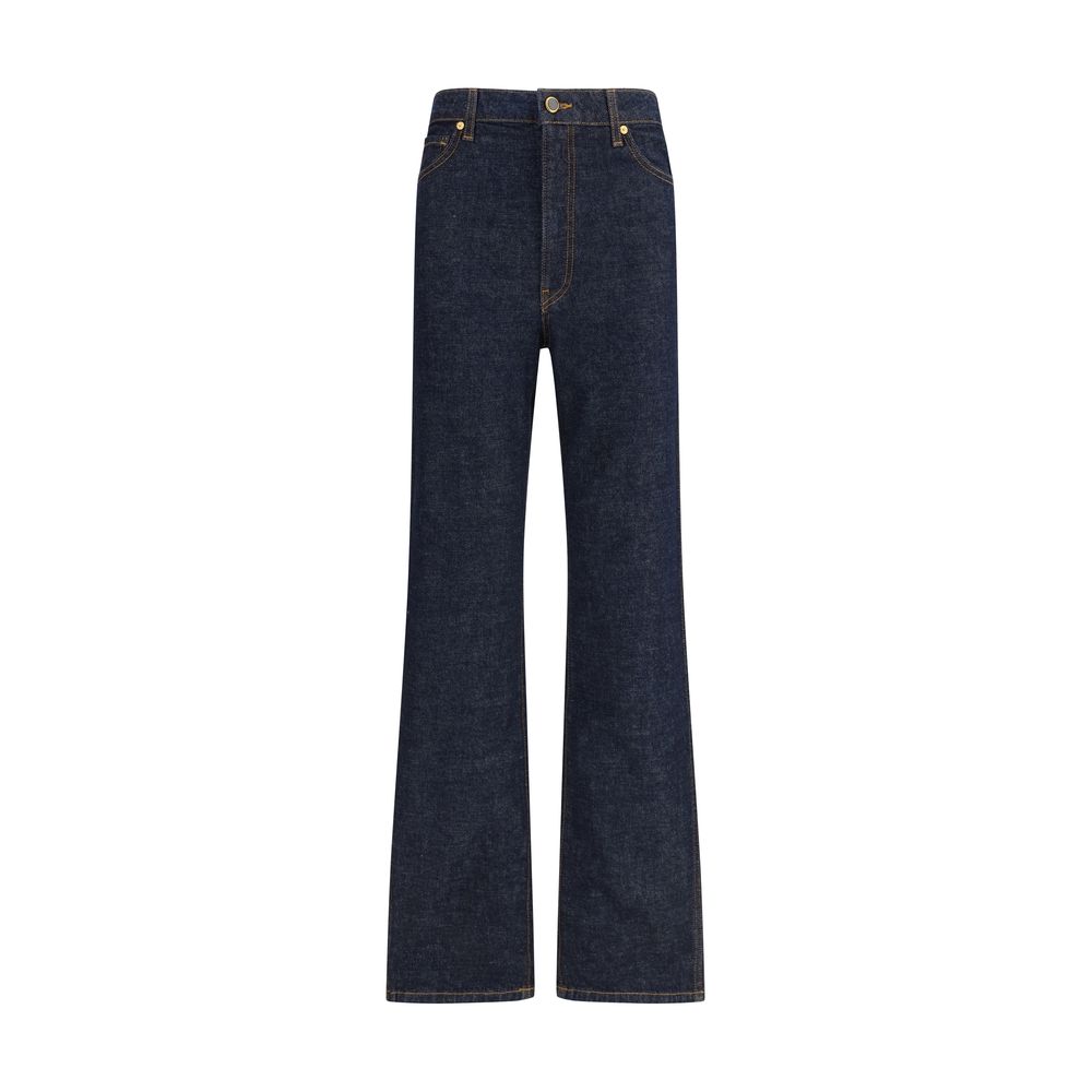 Blue Cotton High-Waisted Jean