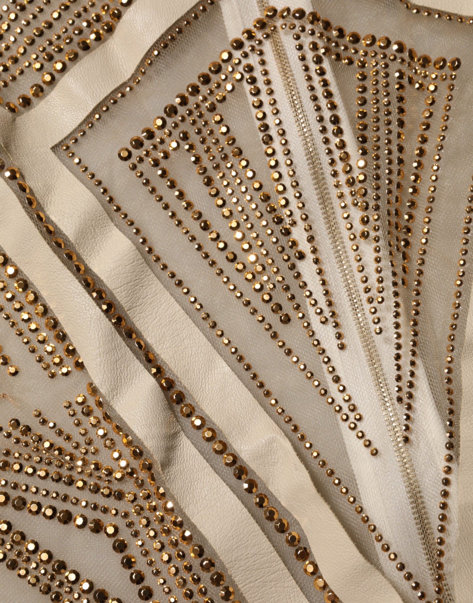 White Beige Mesh Crystal Embellished Sleeveless Jumpsuit