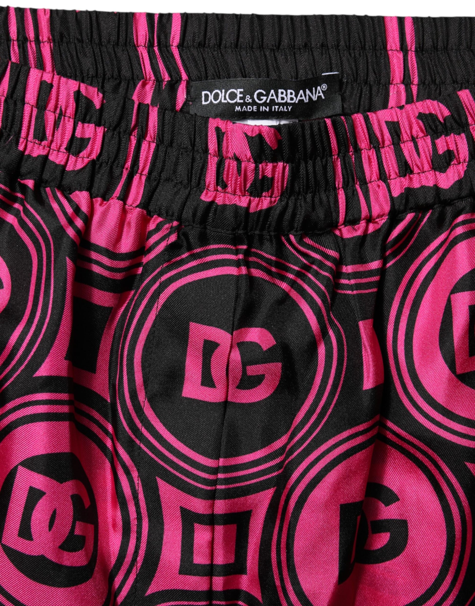 Pink Black Silk Logo Print DG Pattern Shorts