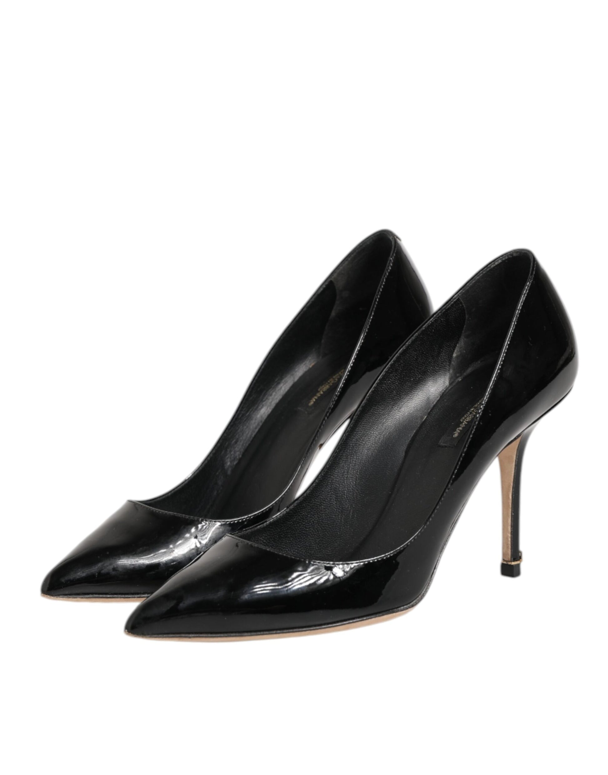Black Leather Stiletto High Heels Pumps Shoes
