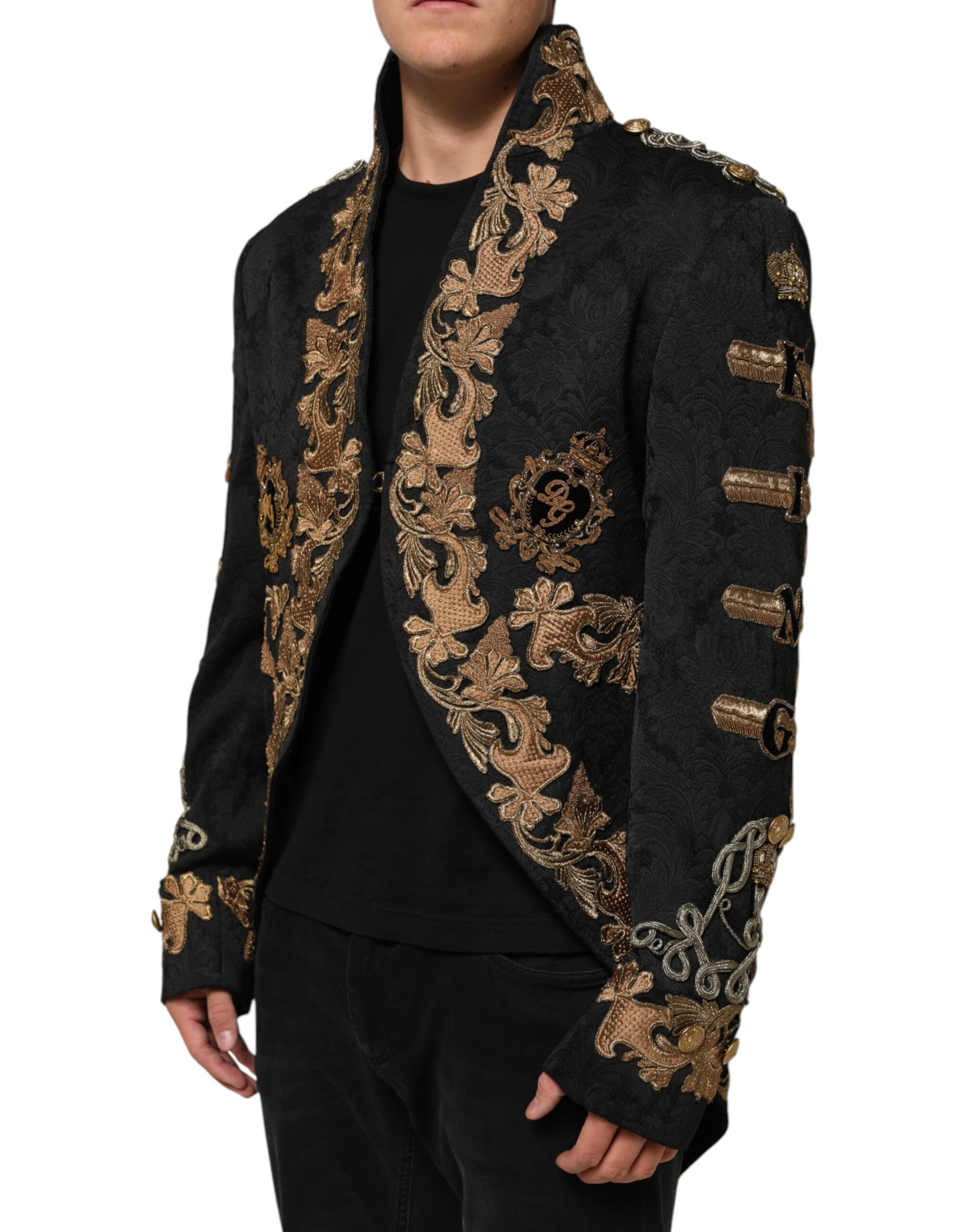 Black Brocade Embroidery Men Coat Jacket