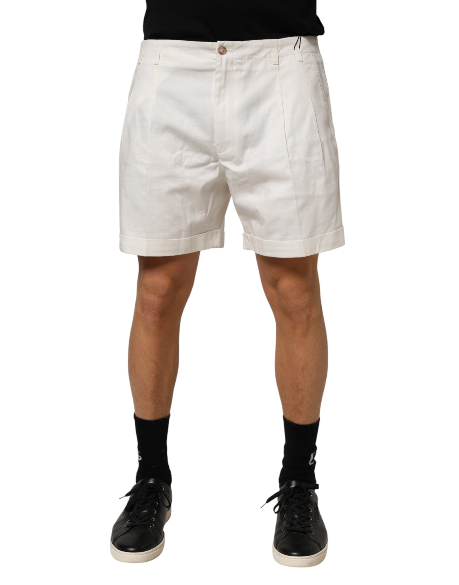 White Cotton Mid Waist Men Bermuda Shorts