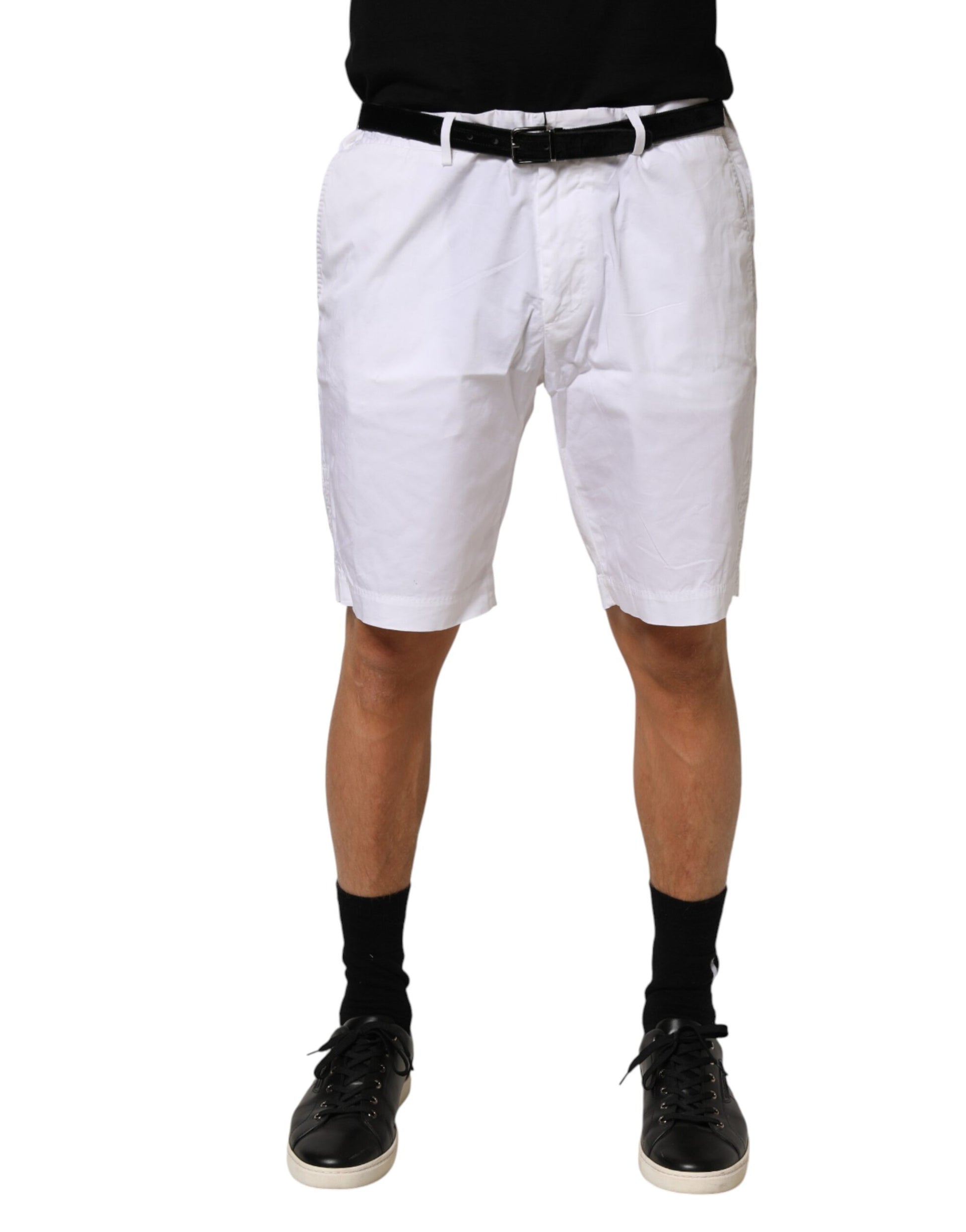 White Cotton Stretch Men Bermuda Pants