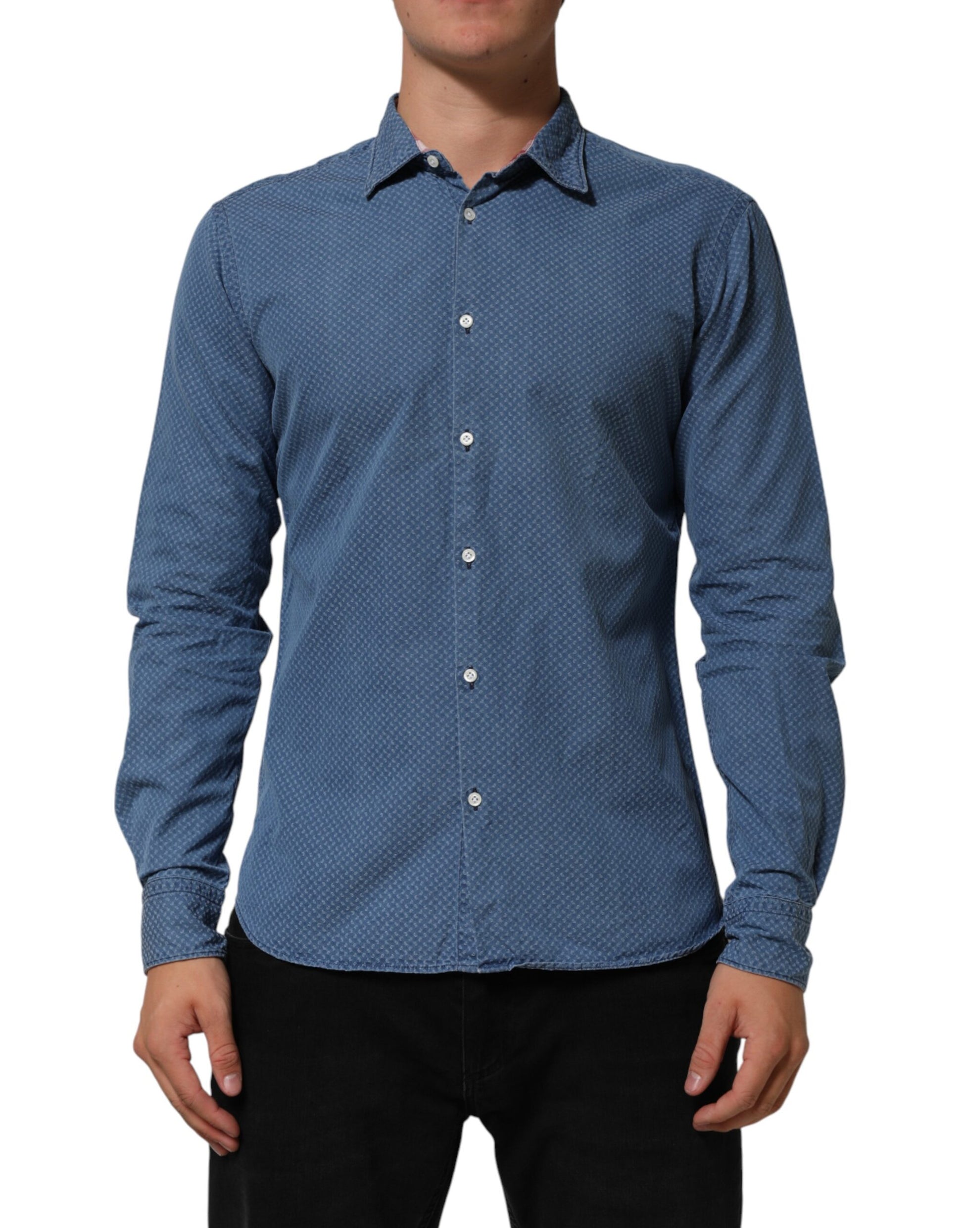 Blue Denim Slim Fit Collared Long Sleeve Casual Shirt