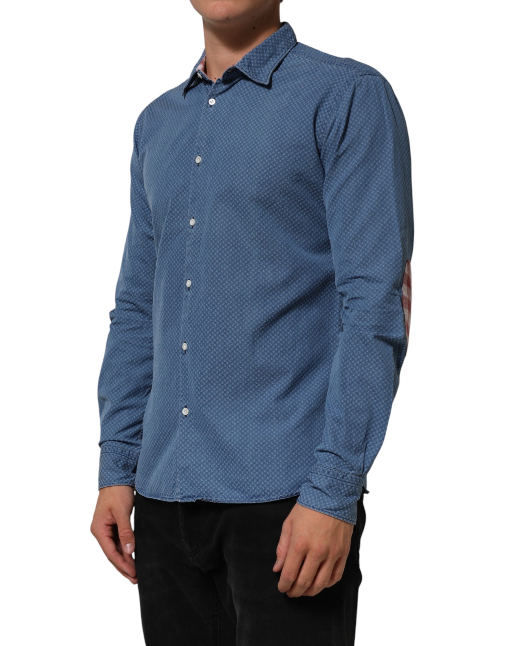 Blue Denim Slim Fit Collared Long Sleeve Casual Shirt