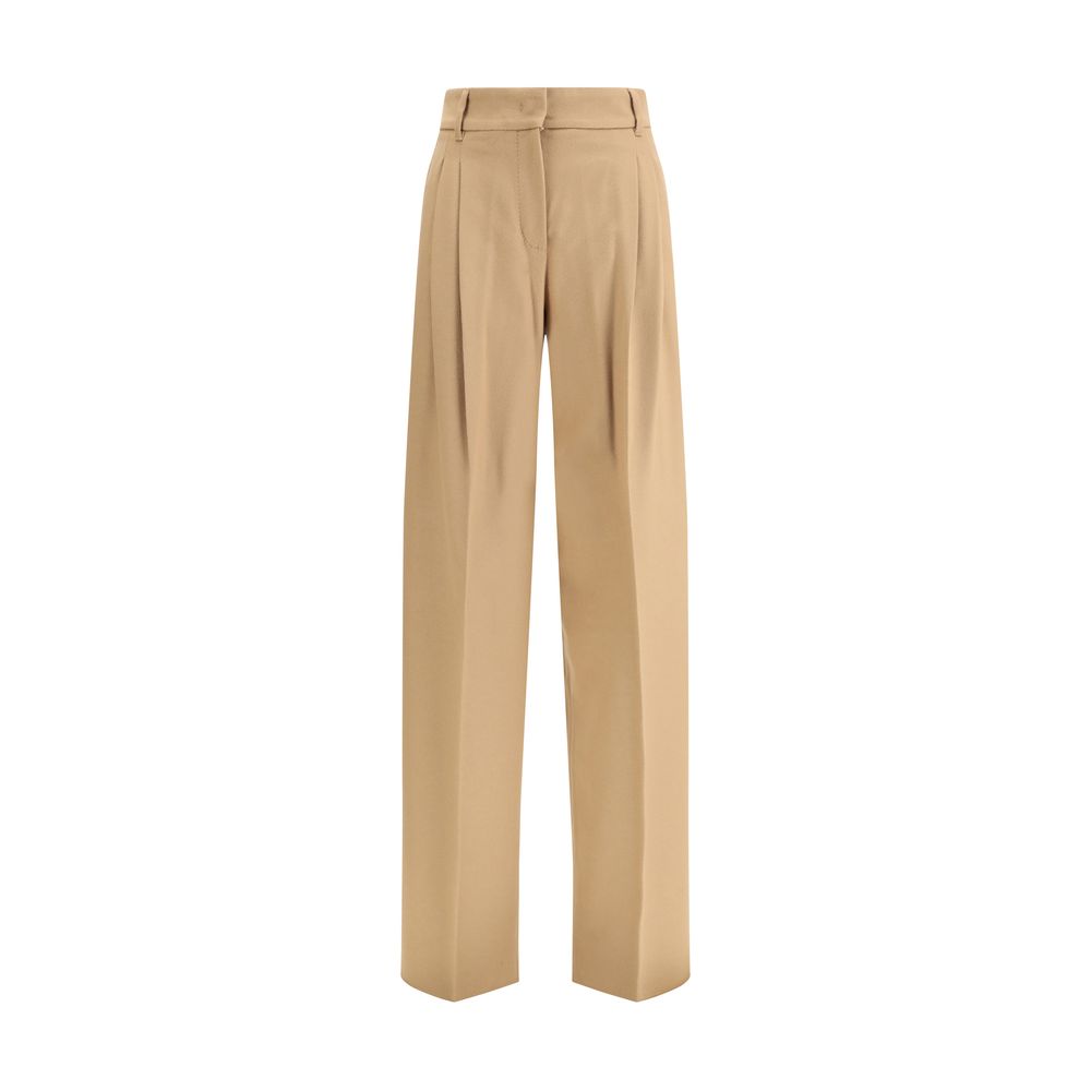 Beige Fleece Wool Casual Pants