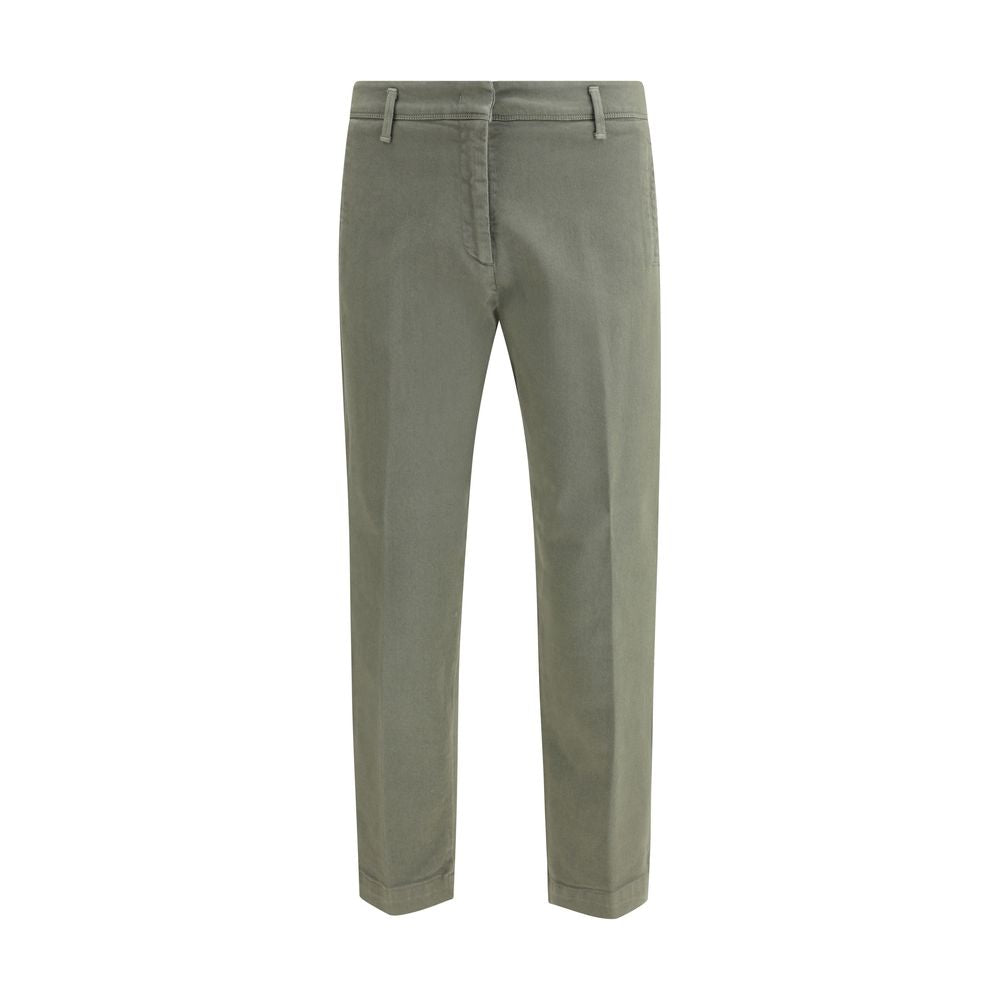 Green Cotton Casual Pants