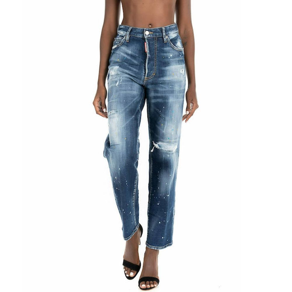 Blue Cotton Boyfriend Jeans