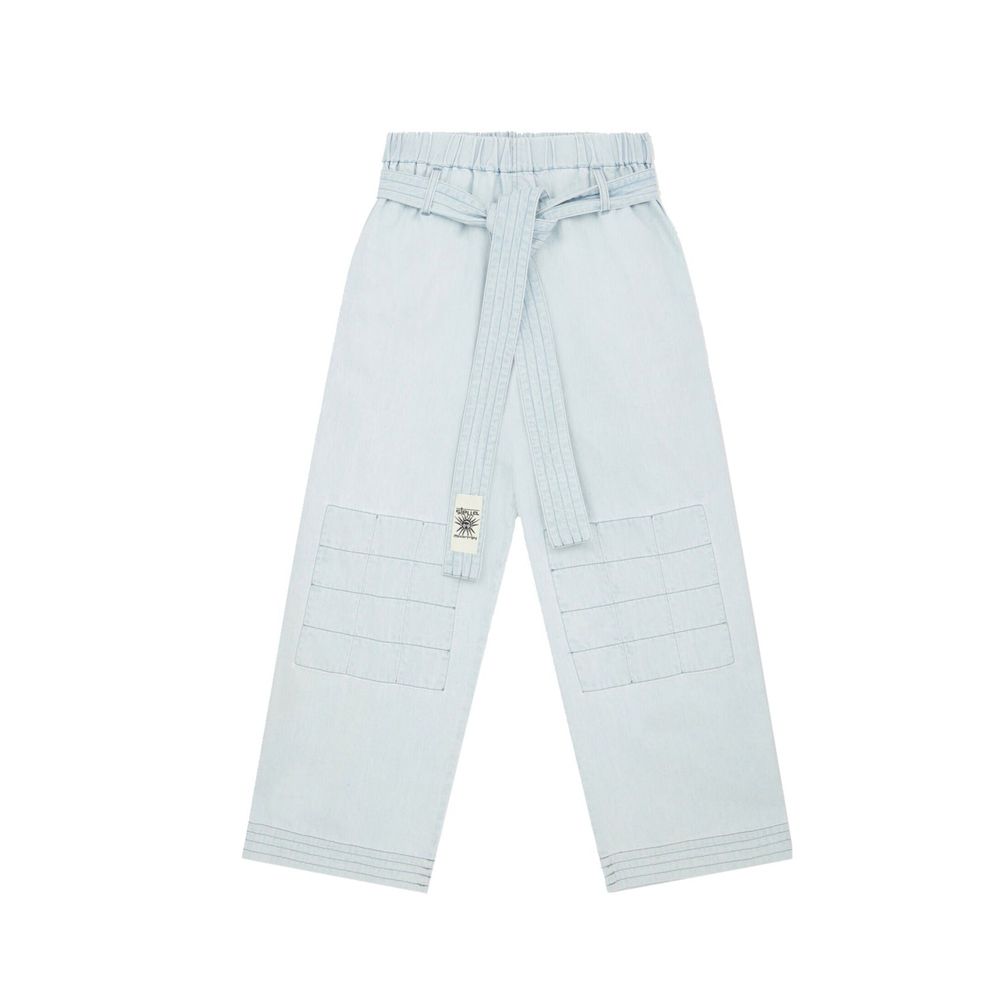 Blue Cotton Casual Pants