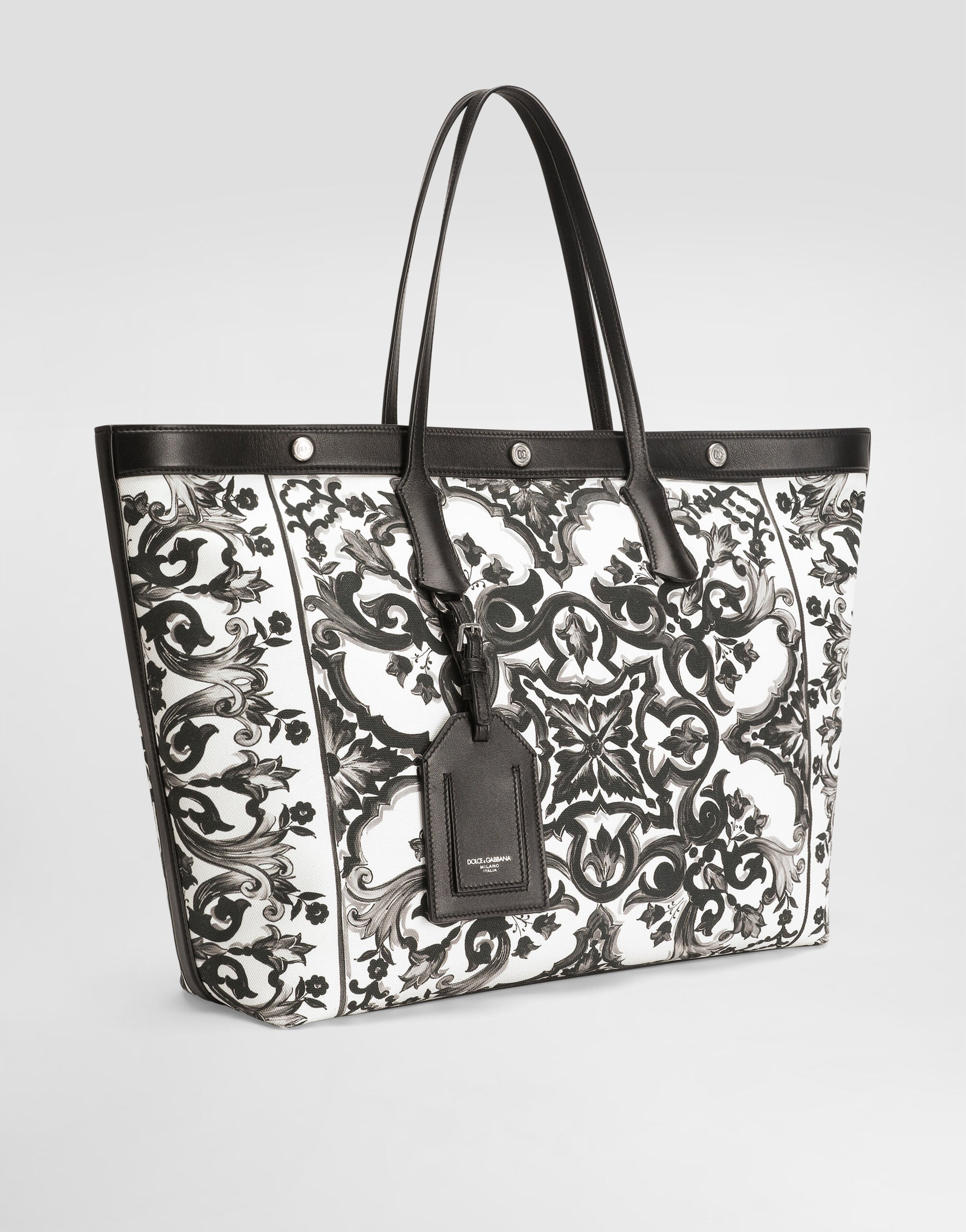 Majolica-print calfskin shopping bag