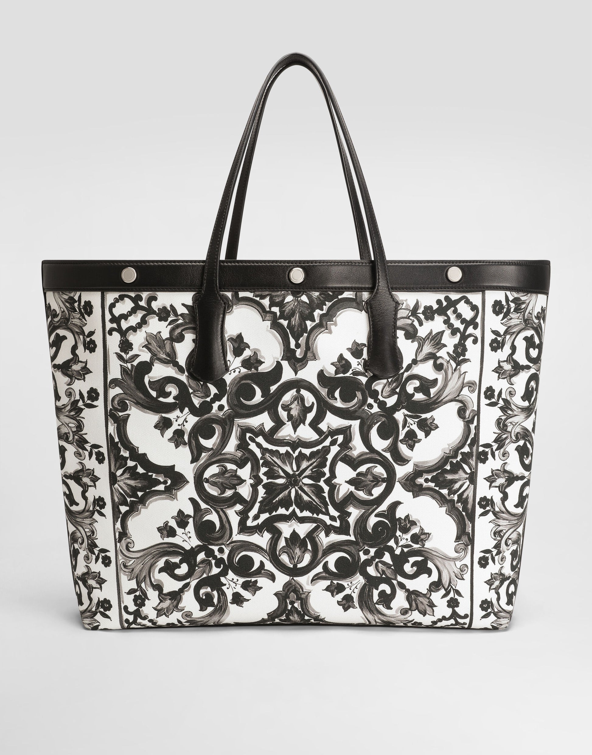 Majolica-print calfskin shopping bag