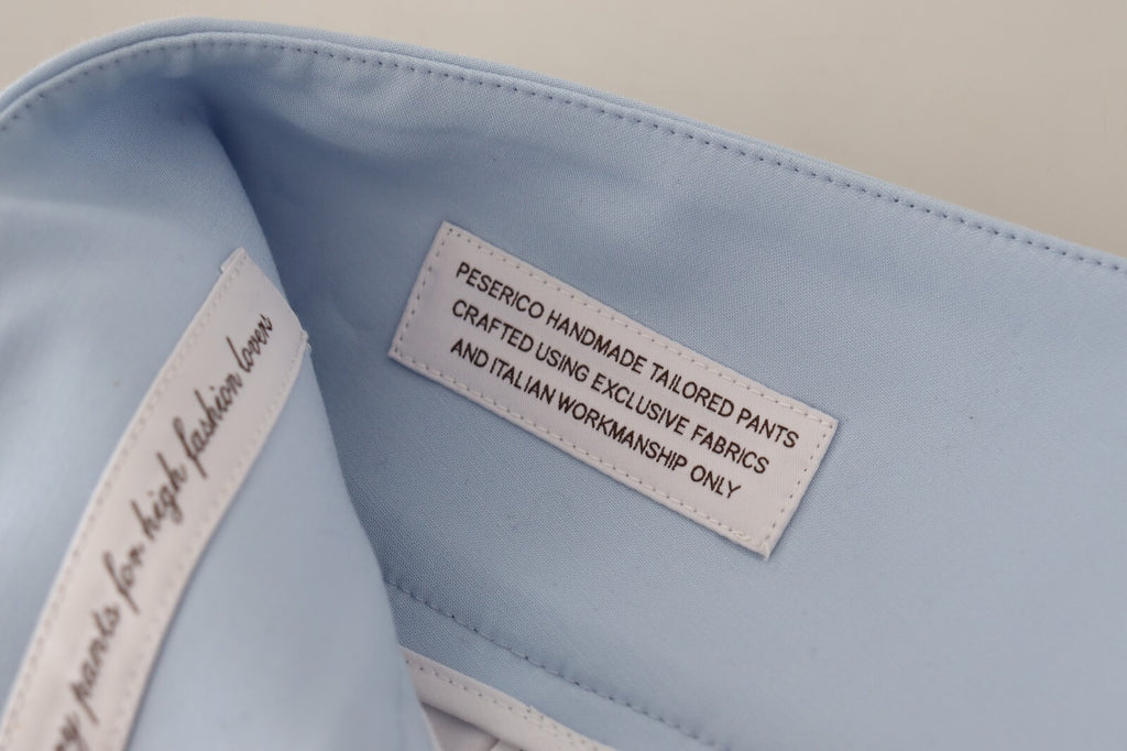 Light Blue High Waist Cotton Tapered Trouser Pants