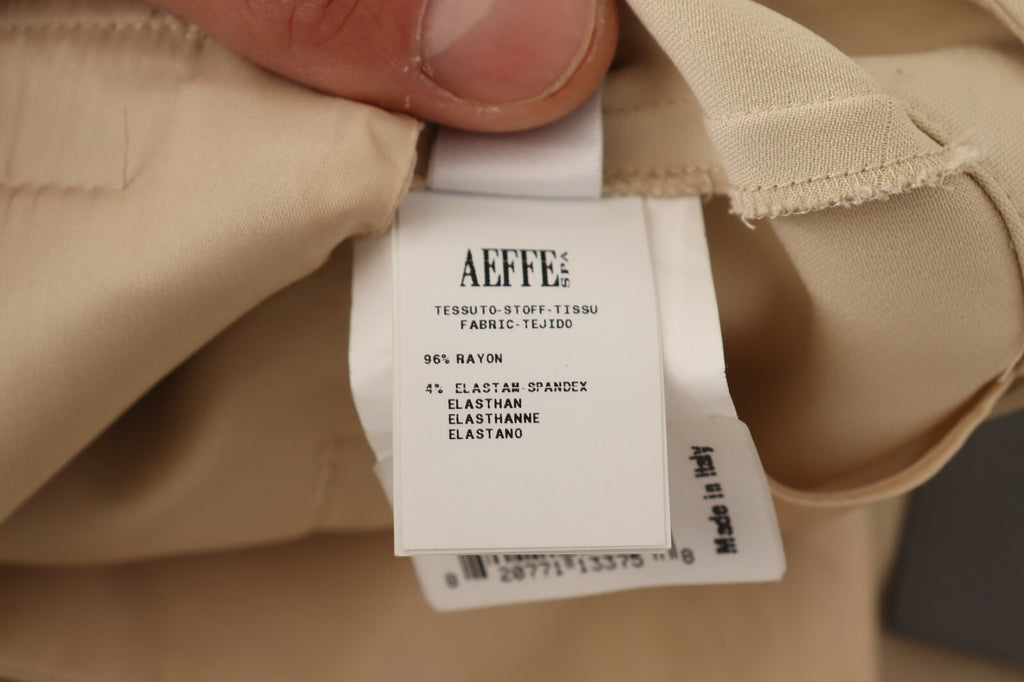 Beige Viscose High Waist Flared Dress Trouser Pants