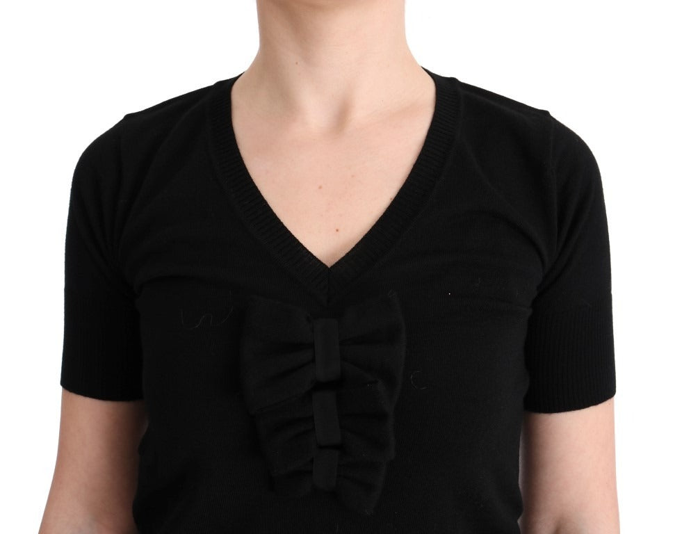 Black 100% Lana Wool Blouse Women T-shirt Top