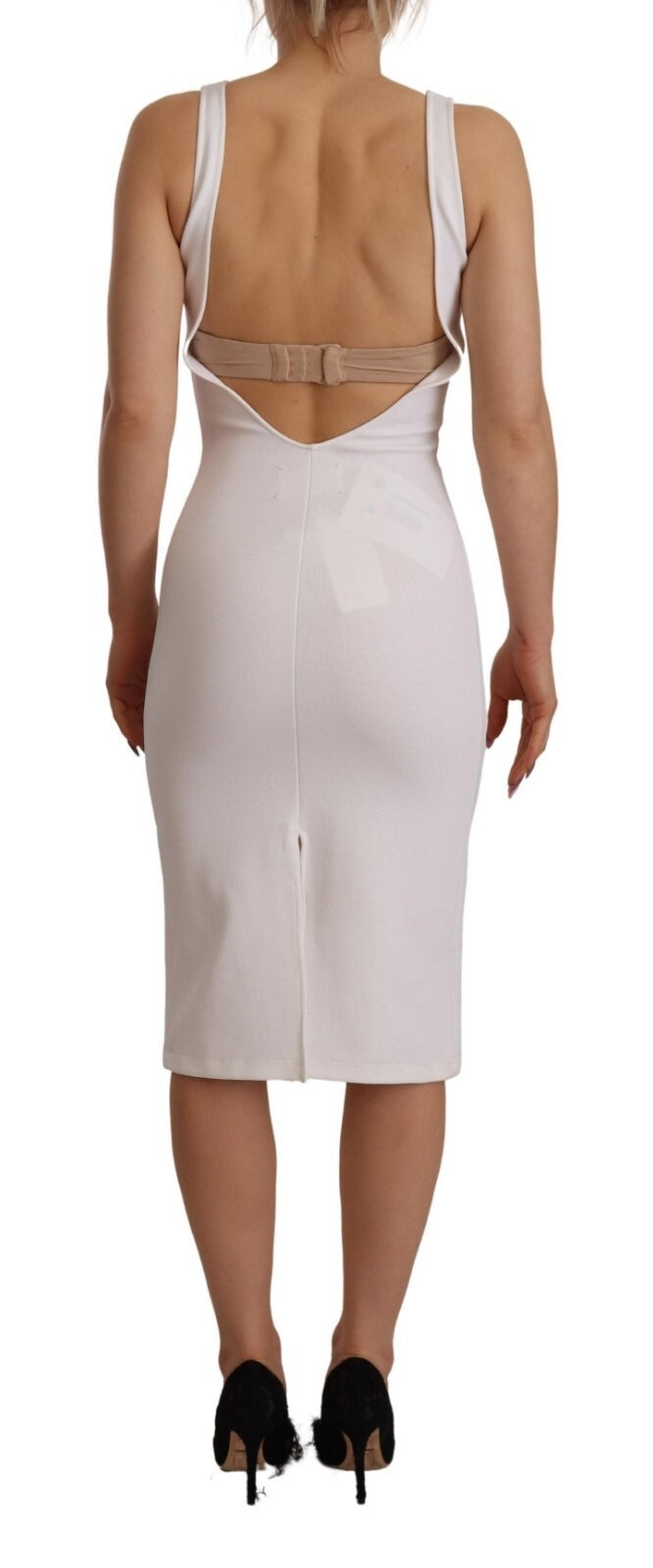 Rayon White Sleeveless V-neck Sheath Midi Dress