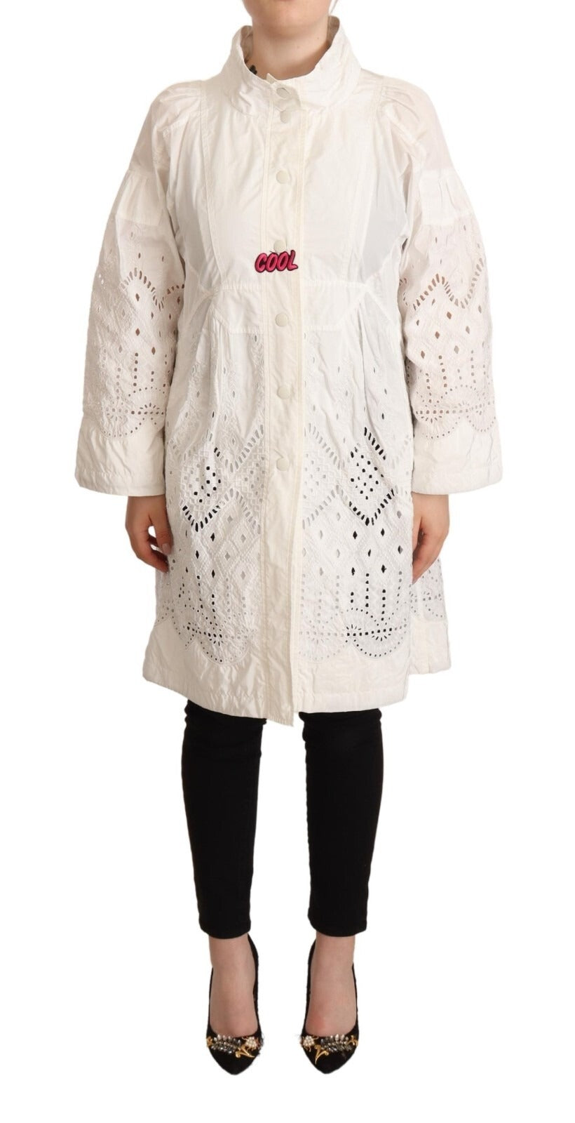 Button Down White Long Sleeve Polyester Jacket