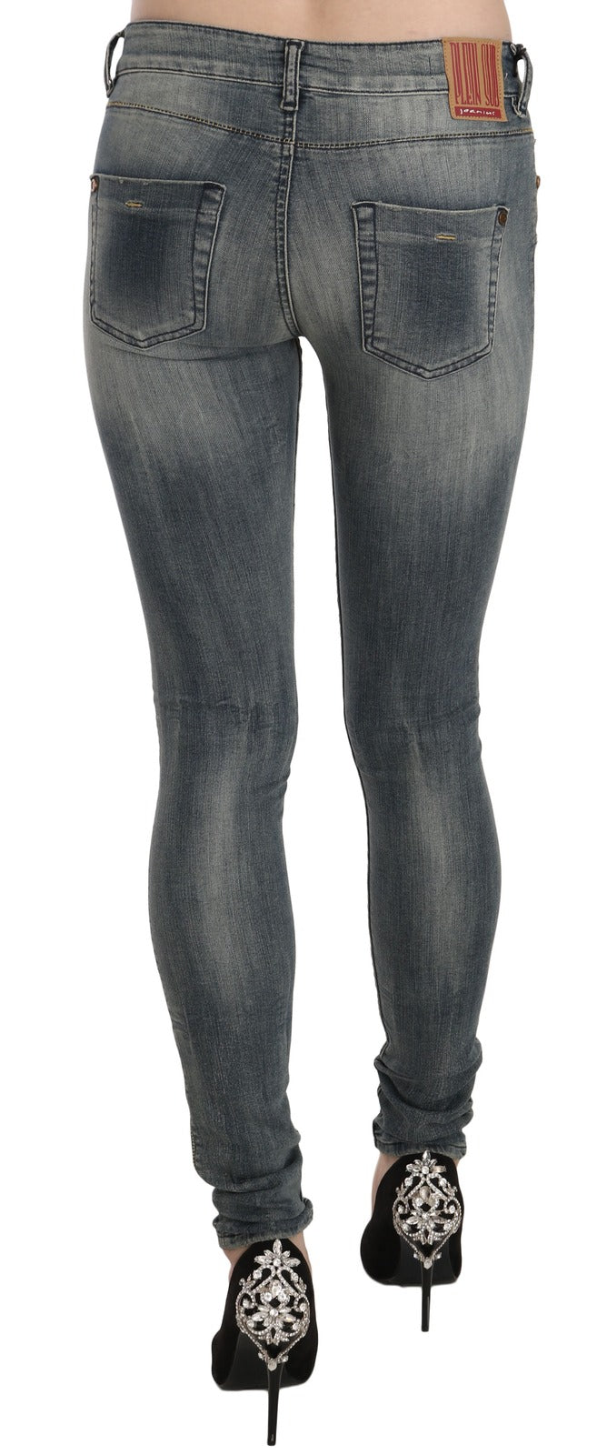 Blue Washed Low Waist Slim Fit Skinny Denim Casual Jeans