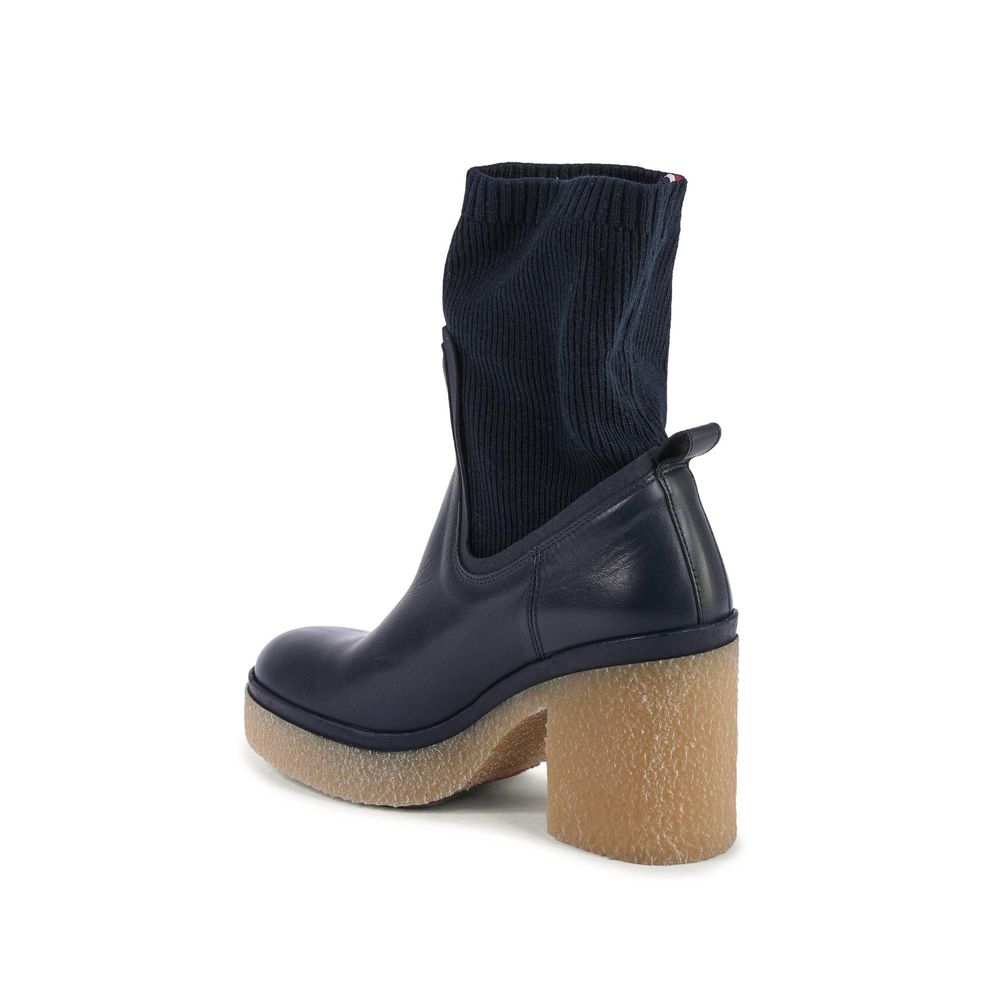 Blue Leather Ankle Boots
