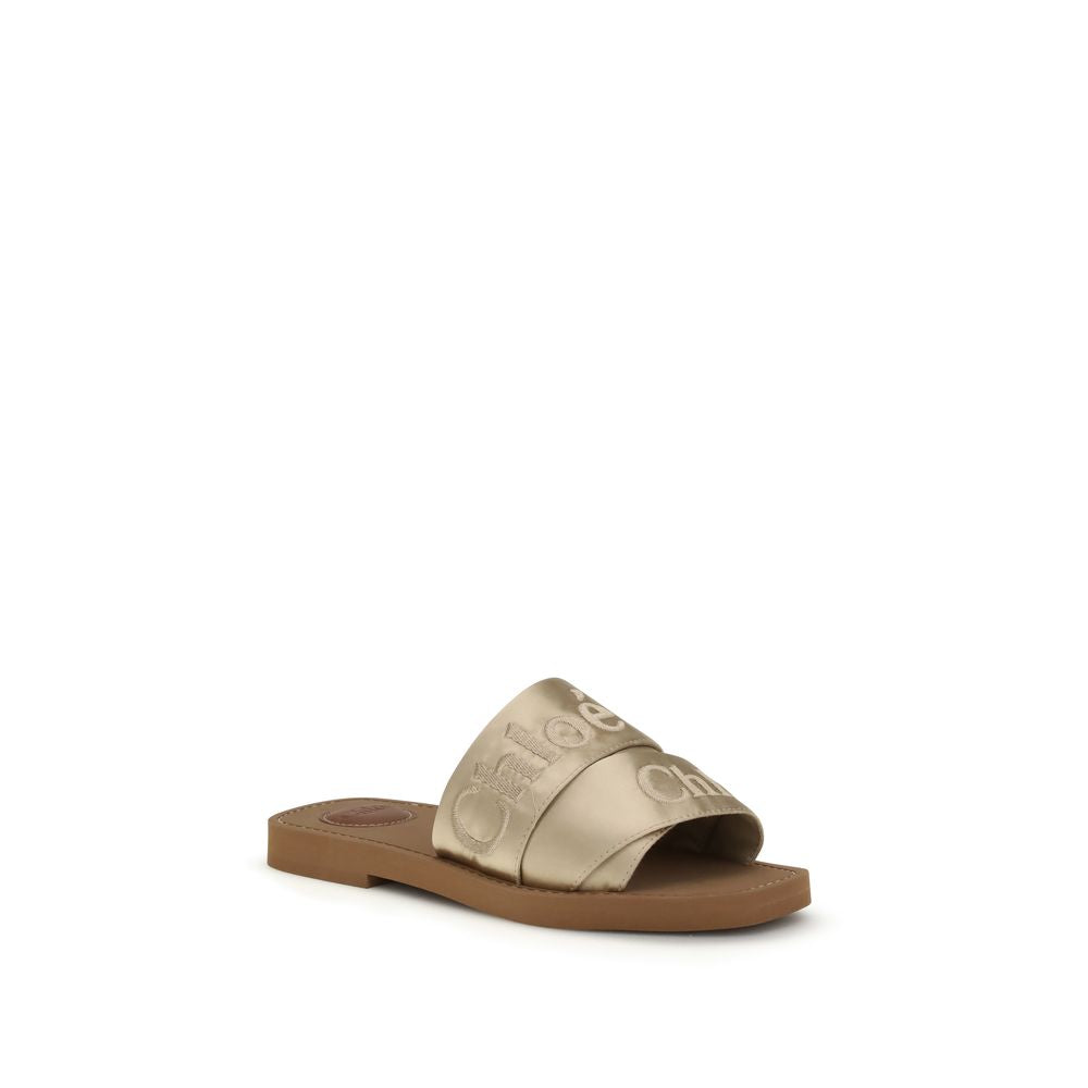 Gold Polyester Flat Sandals