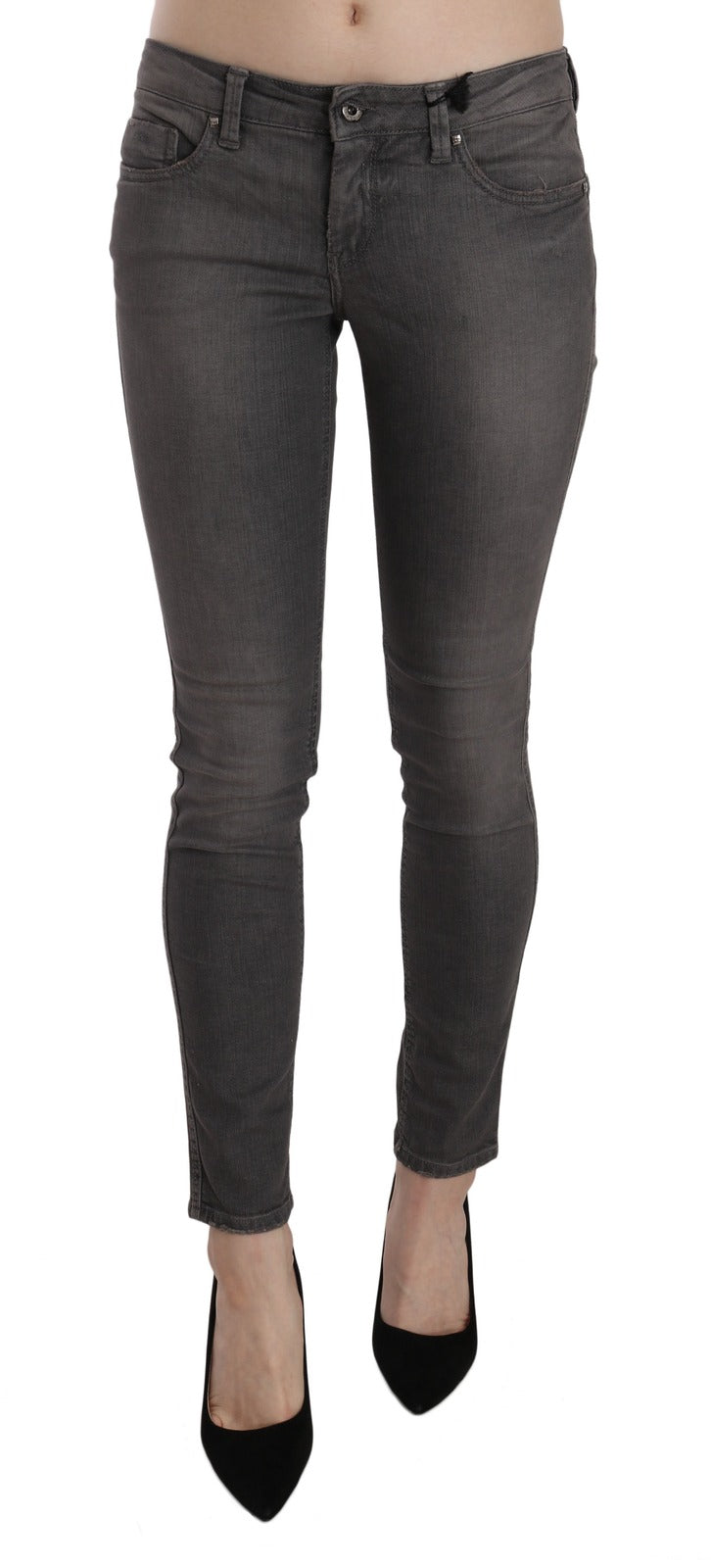 Gray Washed Low Waist Skinny Jeans