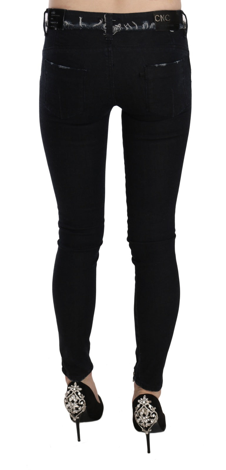Black Low Waist Zipper Leg Skinny Denim Jeans
