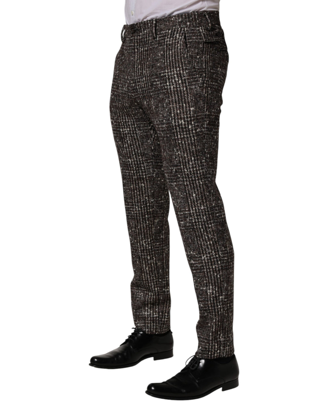 Brown Wool Plaid Skinny Dress Trouser Pants