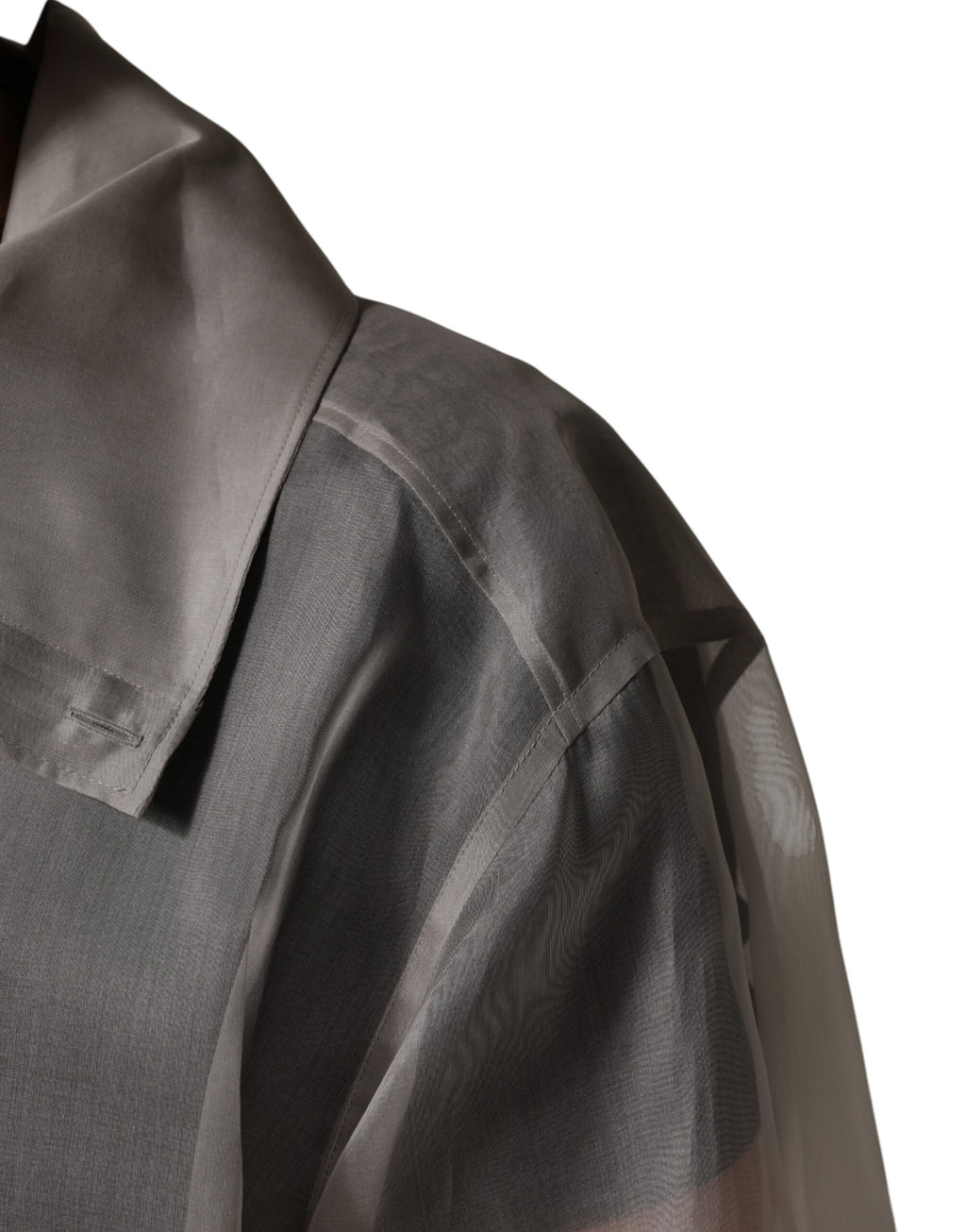 Gray Sheer Silk Button Front Men Dress Shirt