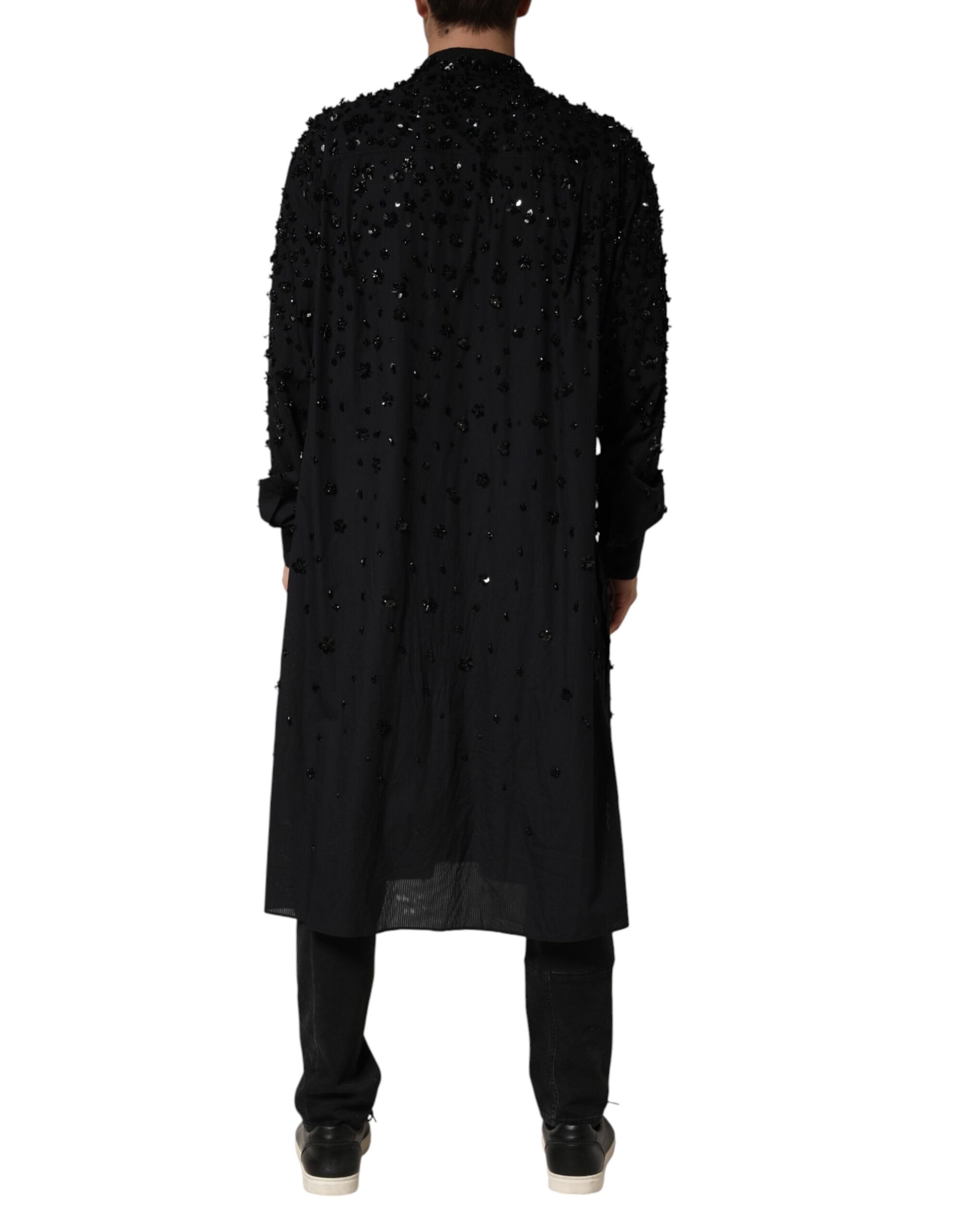 Black Sequin Embellished Men Collared Shirt