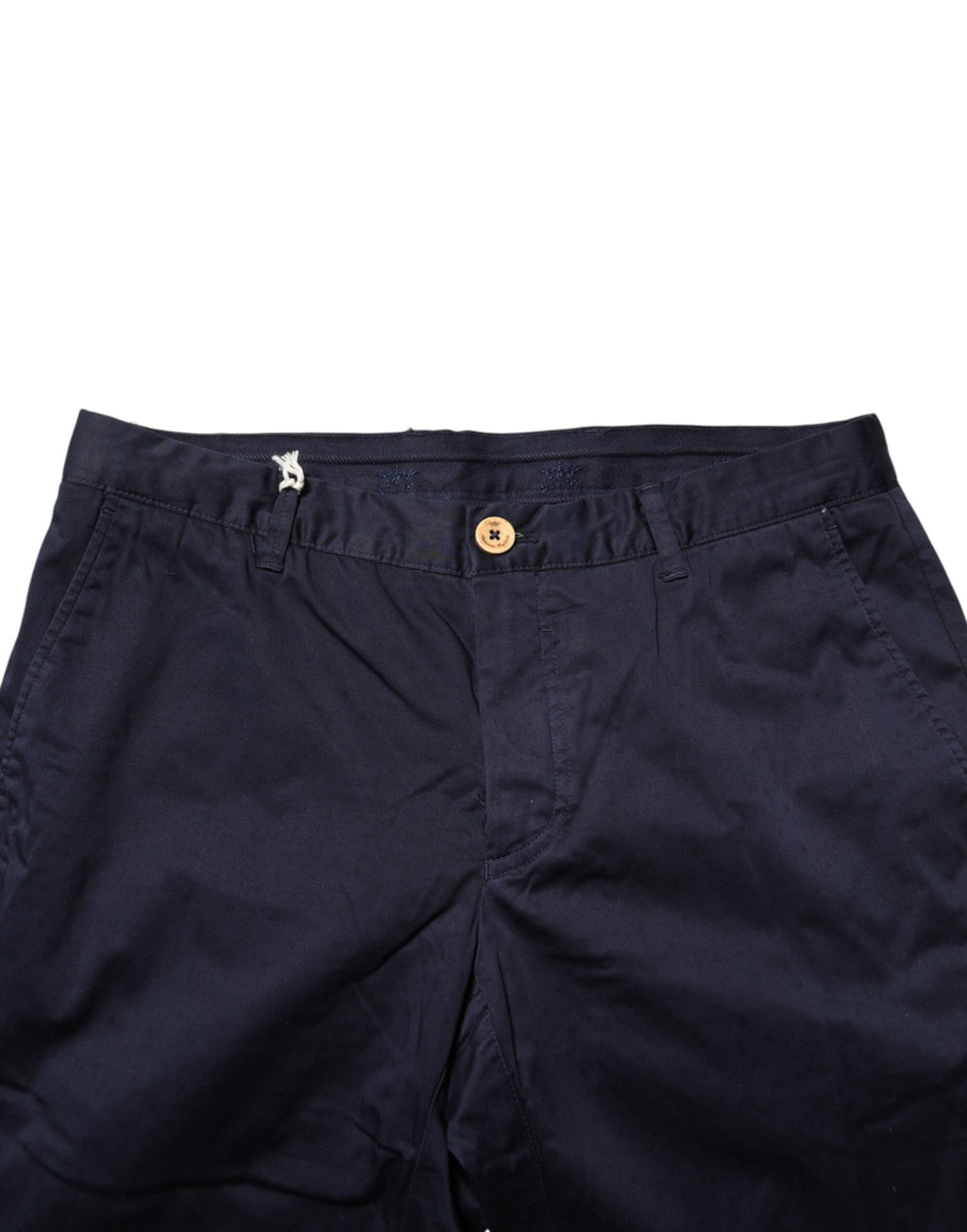 Navy Blue Straight Chino Mid Waist Pants
