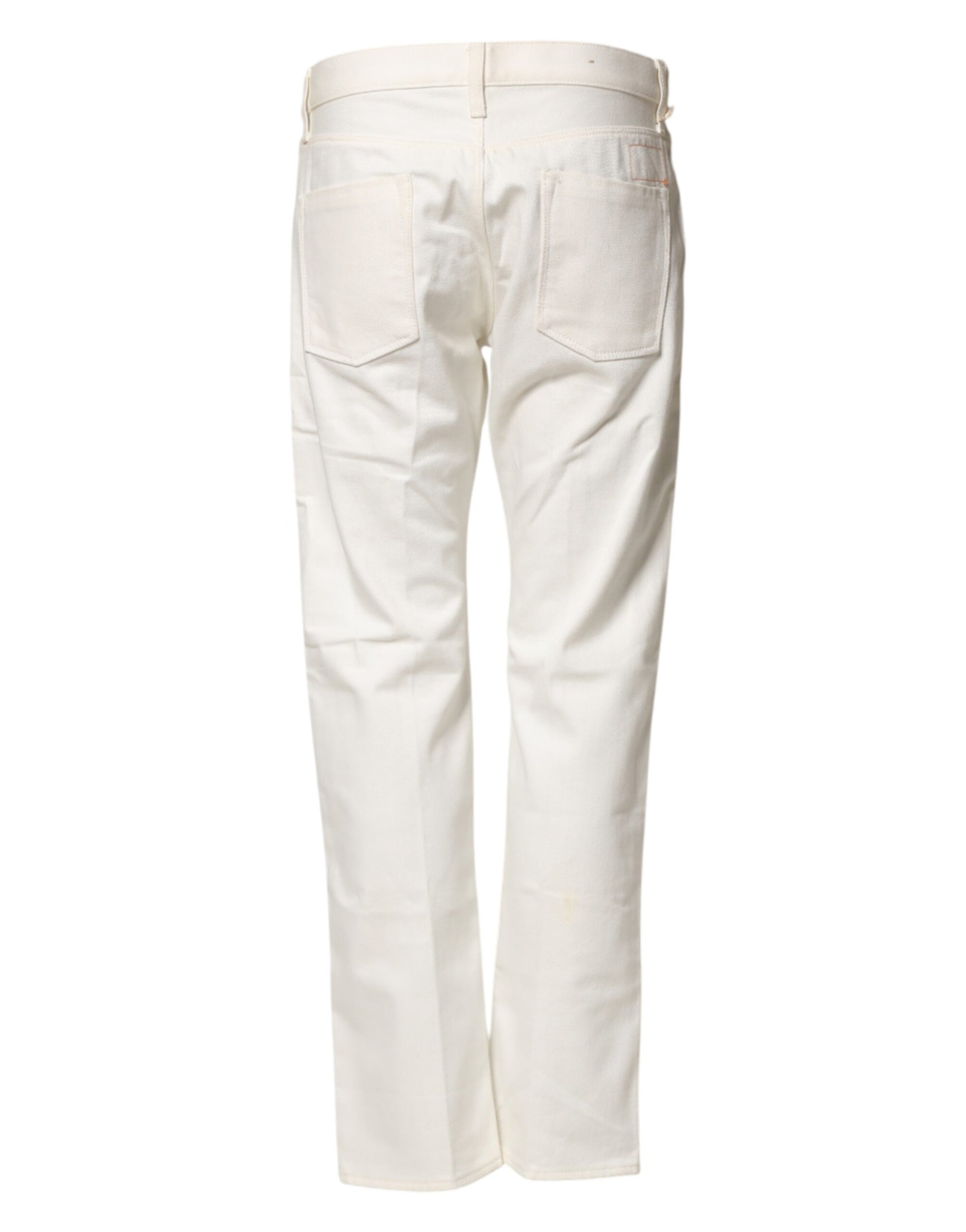 White Cotton Straight Denim Mid Waist Trouser Jeans